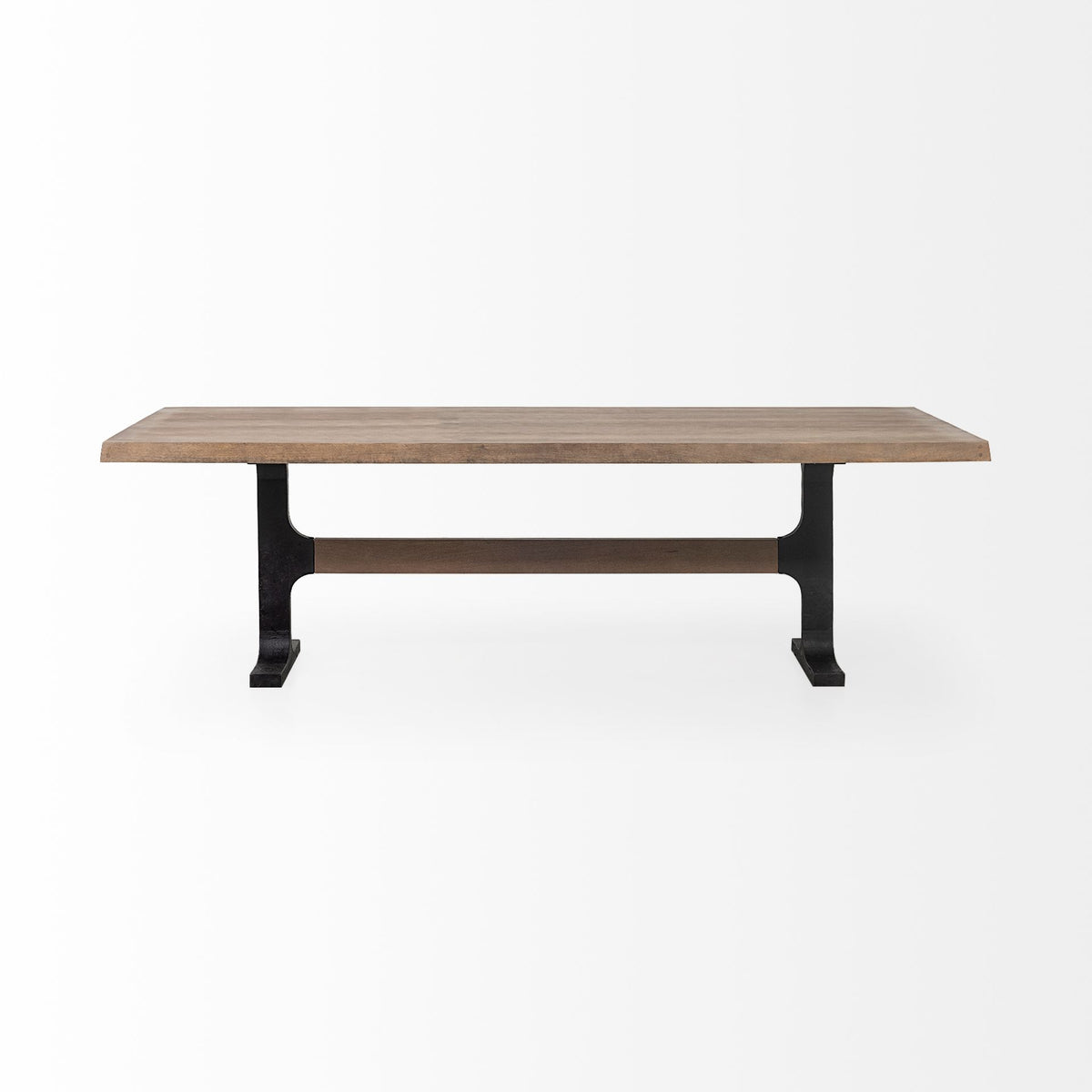 Araxi 95L x 41W x 30H Rectangular Brown Solid Wood Top Black Metal Base Dining Table | BeBoldFurniture