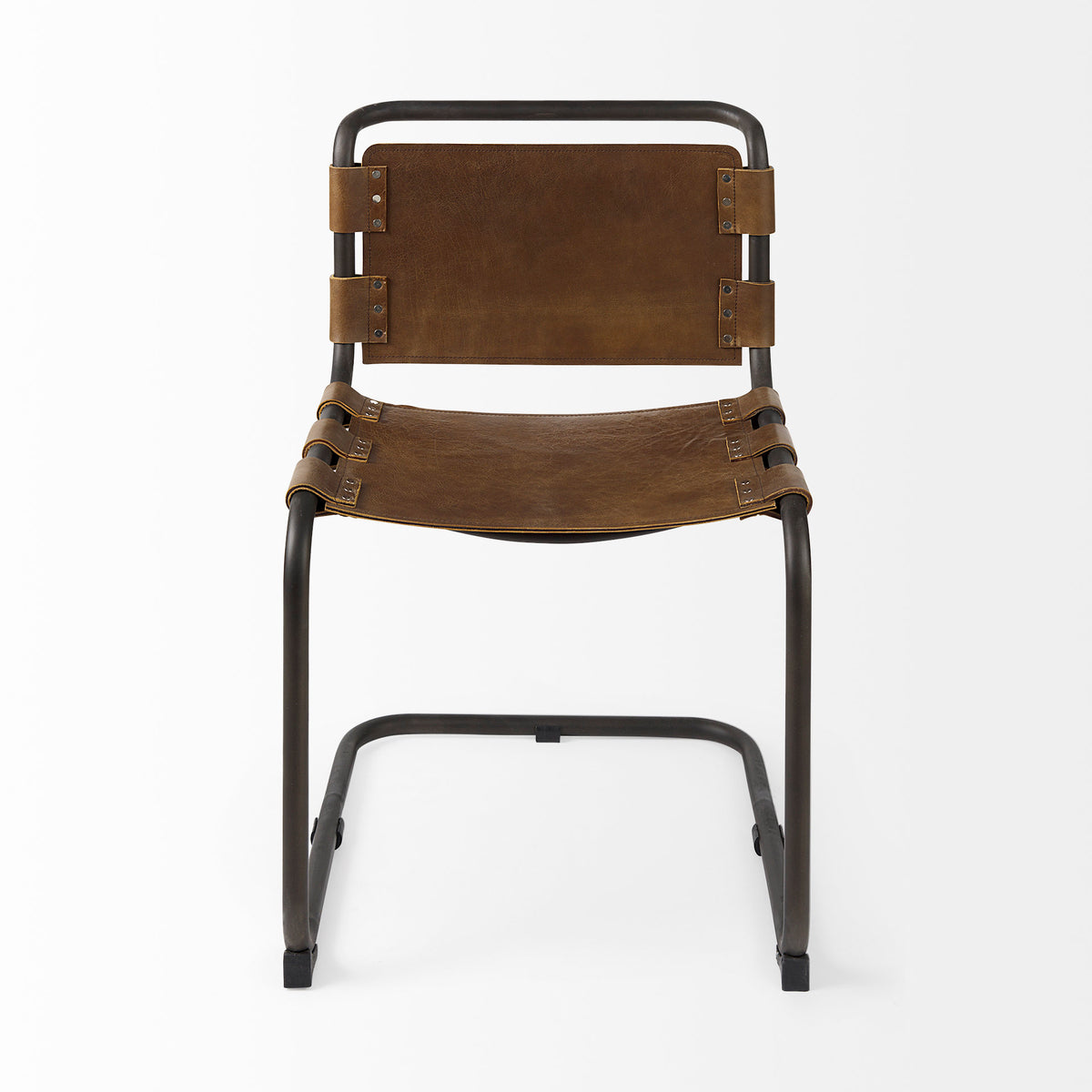 Berbick 33" Total Height Medium Brown Leather w/ Iron Frame Dining Chair | BeBoldFurniture