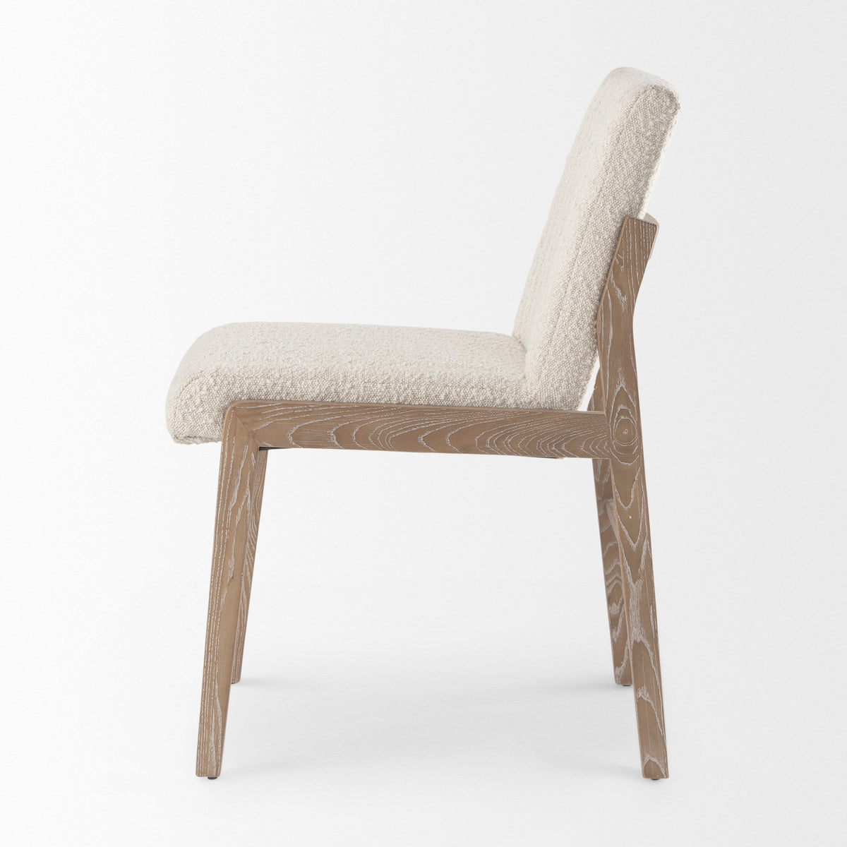 Tahoe Cream Boucle Upholstered and Light Brown Wood Armless Dining Chair | BeBoldFurniture