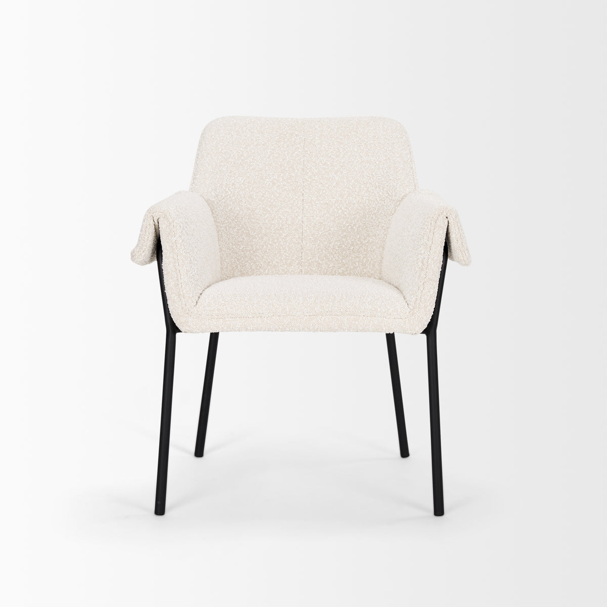 Brently Dining Chair w/ Cream Boucle Fabric & Matte Black Metal Legs | BeBoldFurniture