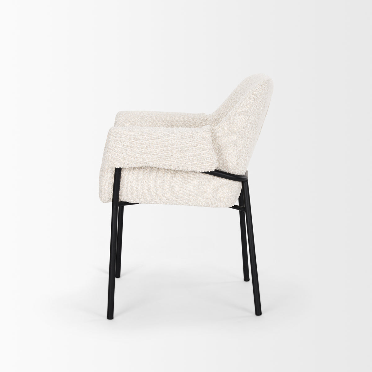 Brently Dining Chair w/ Cream Boucle Fabric & Matte Black Metal Legs | BeBoldFurniture