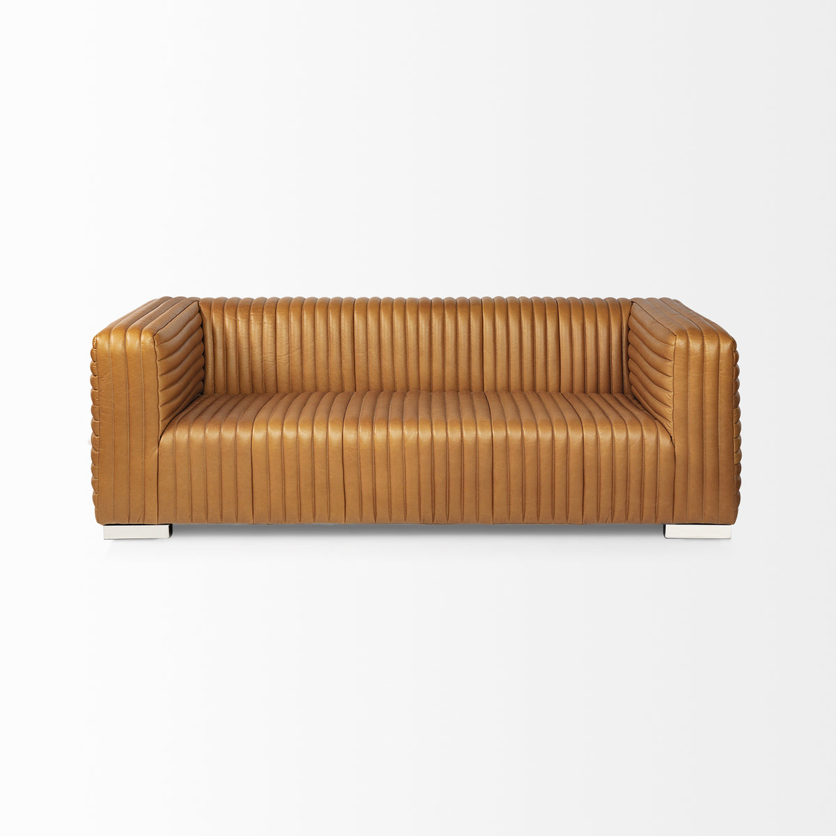 Ricciardo Cognac Leather Three Seater Sofa 82.5L x 38.5W x 26.5H  | BeBoldFurniture