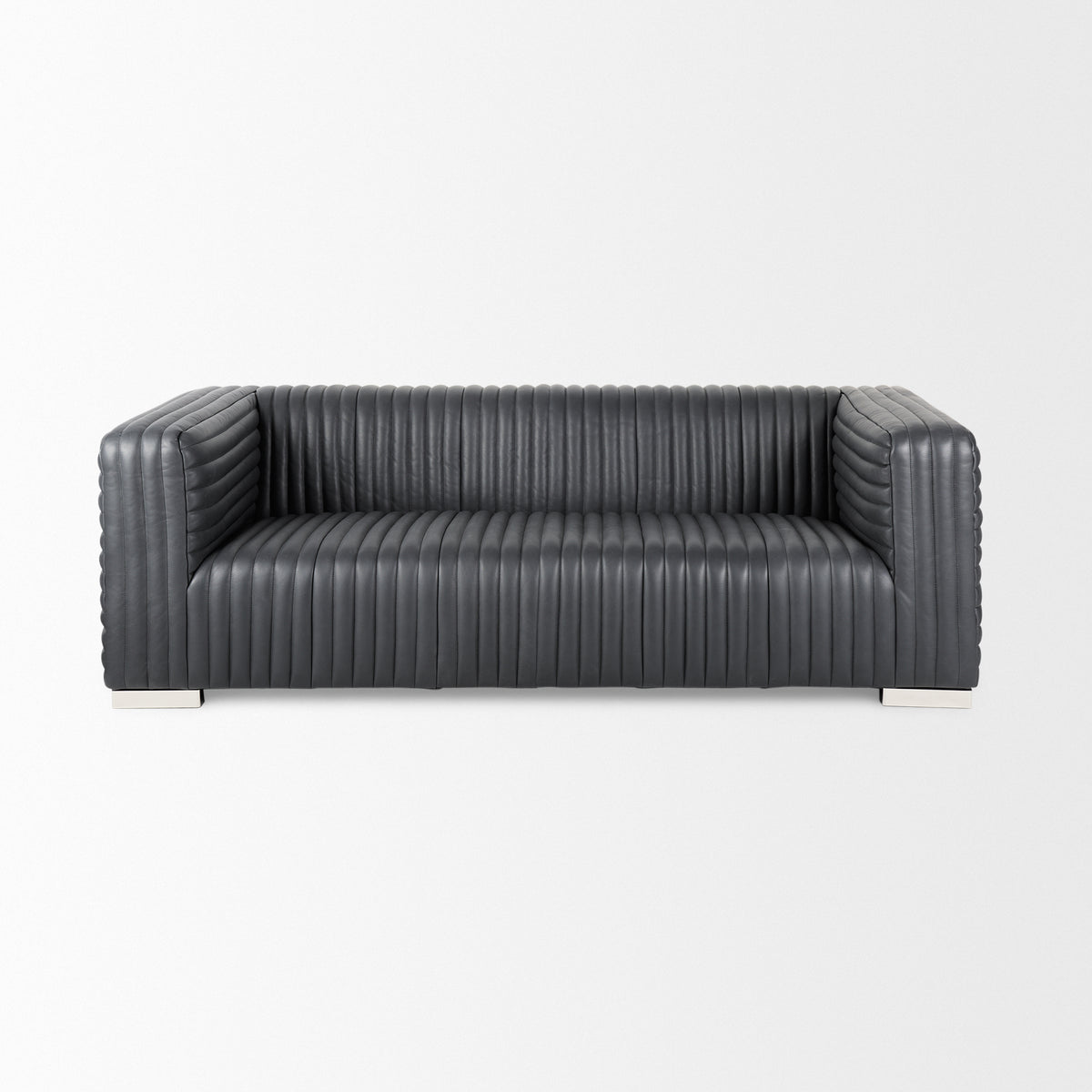 Ricciardo Black Leather Wrapped Three Seater Sofa 82.5L x 38.5W x 26.5H | BeBoldFurniture