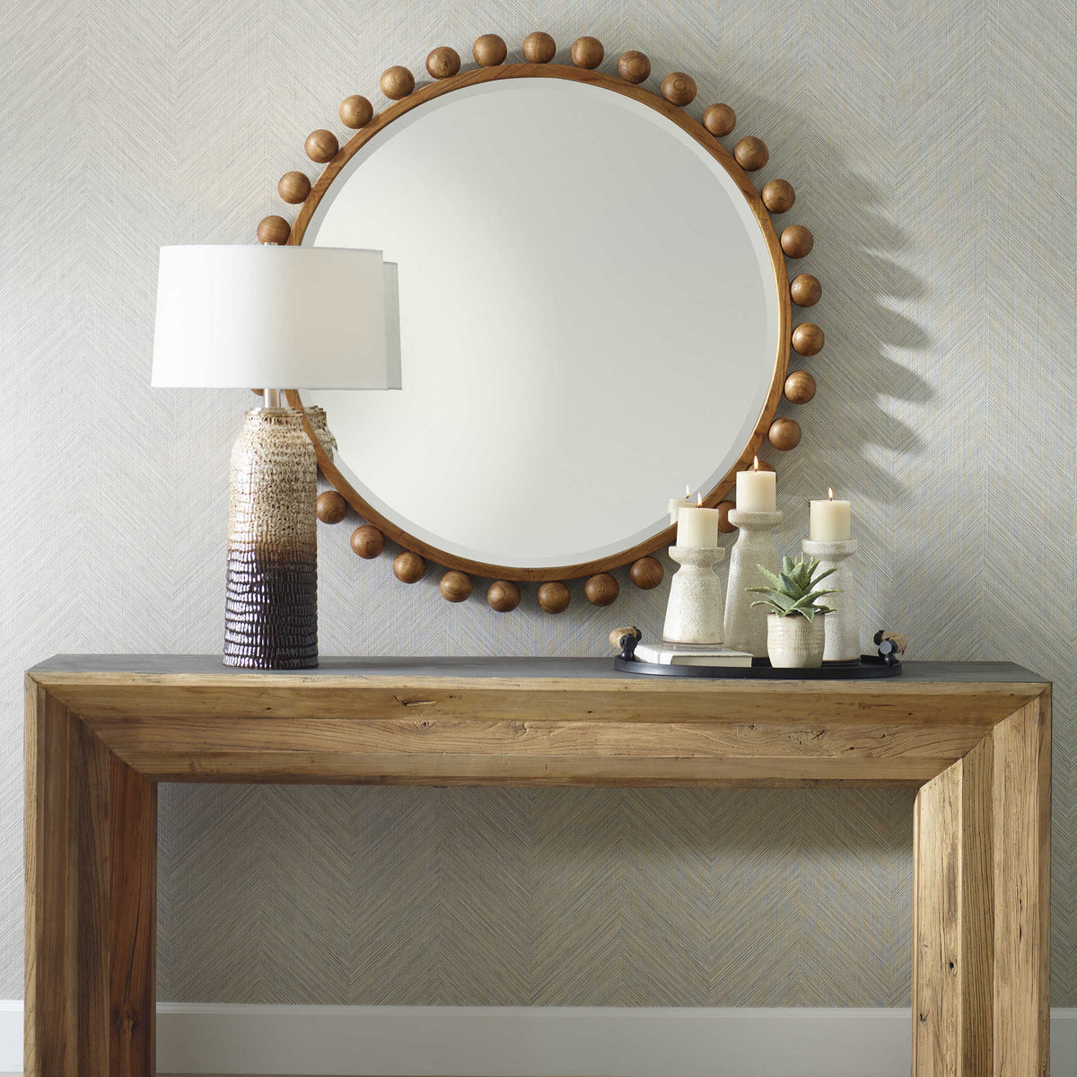 Cyra Wood Round Mirror Walnut | BeBoldFurniture