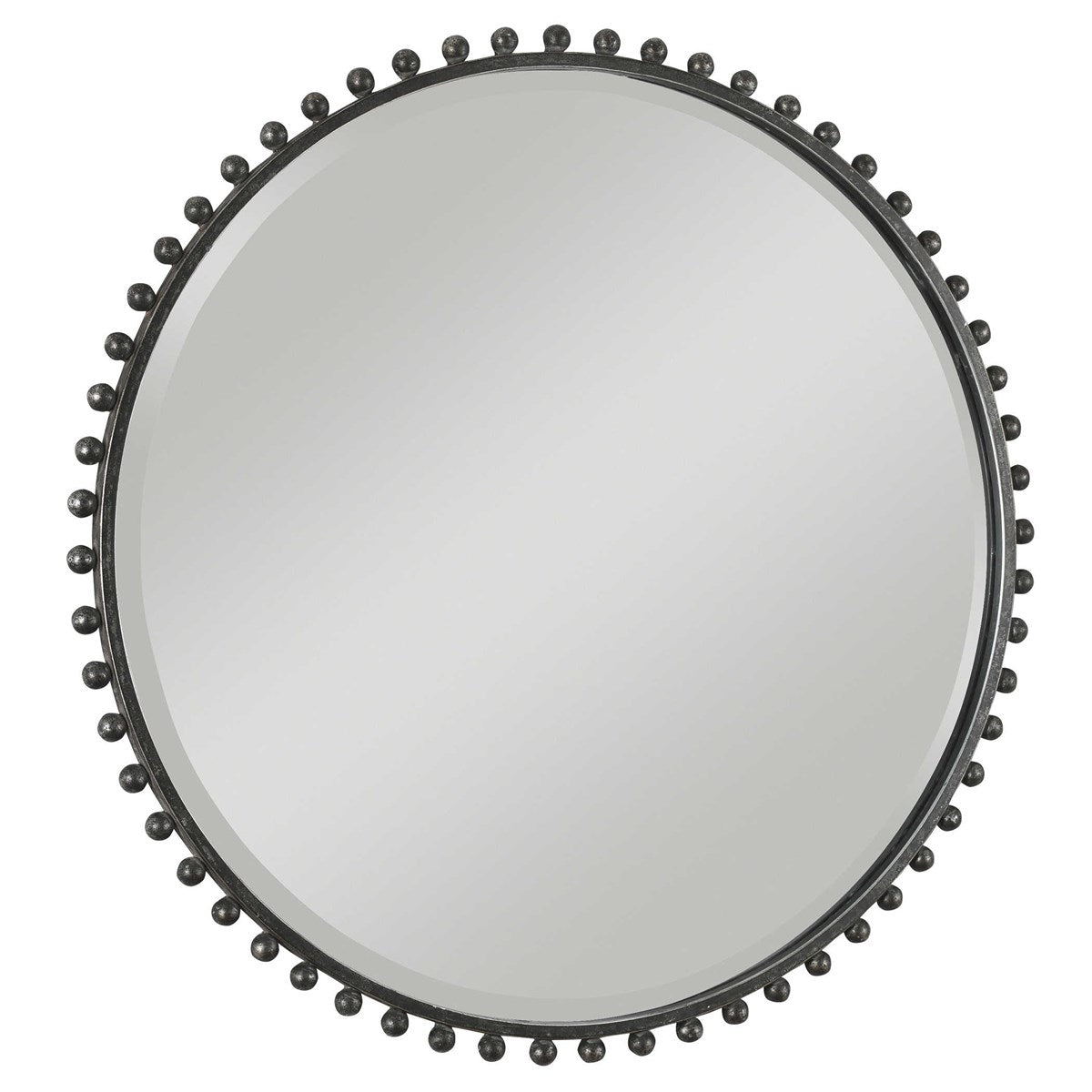 Taza Round Mirror Distressed Black | BeBoldFurniture