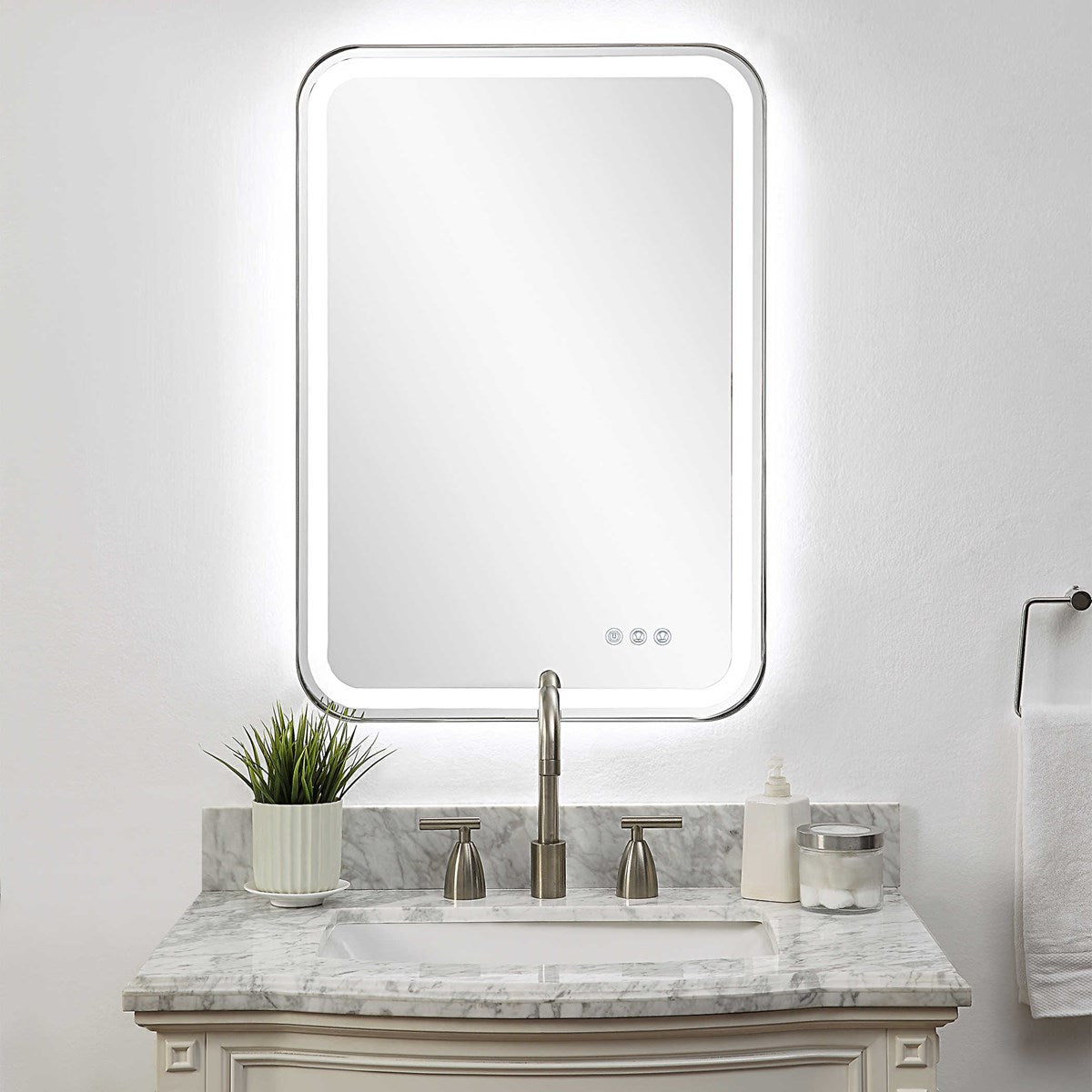 Crofton Lighted Vanity Mirror Nickel  | BeBoldFurniture