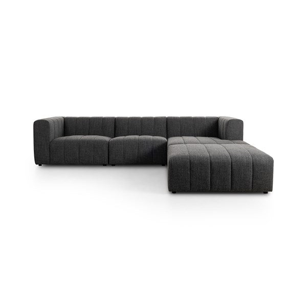 Langham Channeled 3-Piece Sectional Right Chaise With Ottoman Saxon Charcoal | BeBoldFurniture
