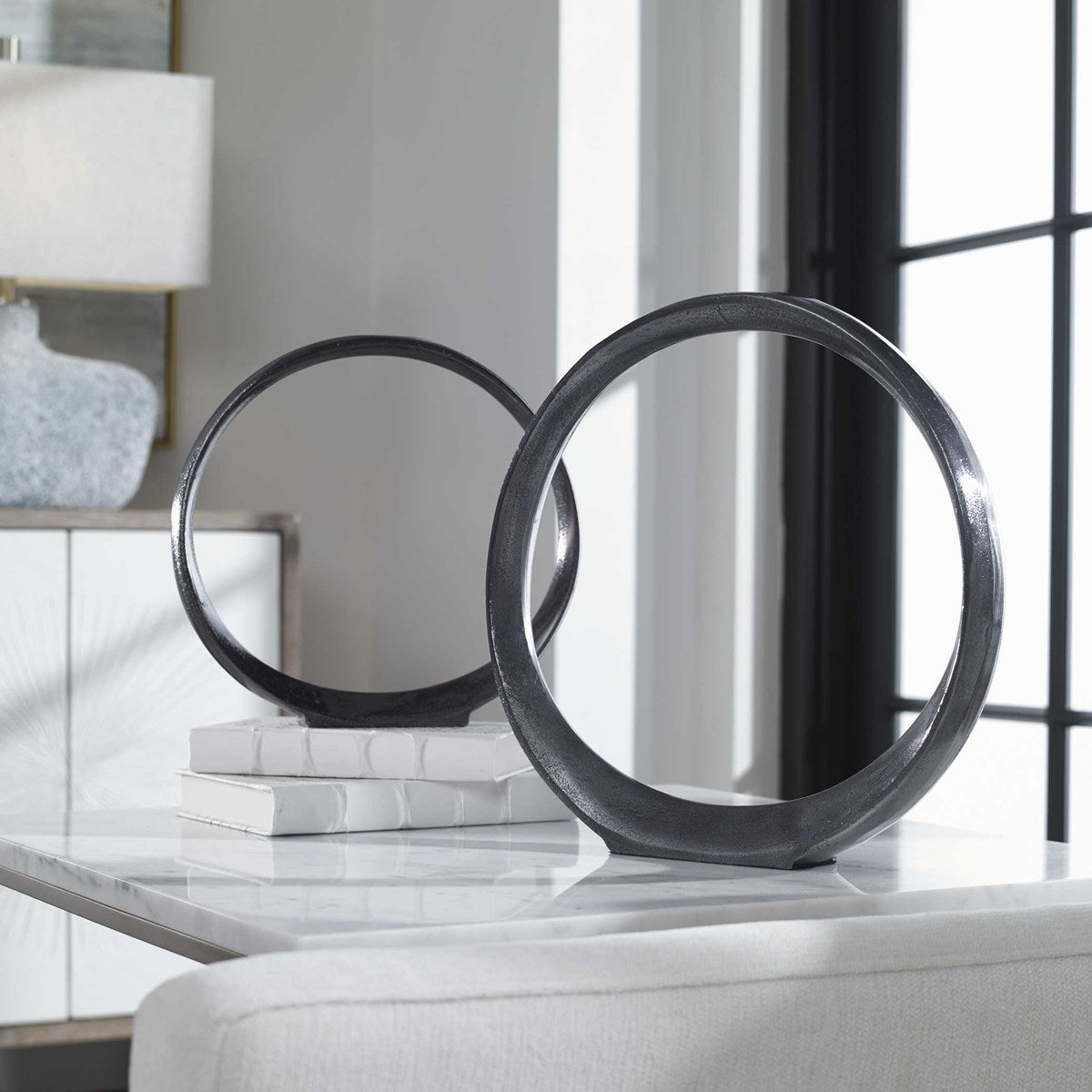 Orbits Ring Sculptures Black Nickel S/2 | BeBoldFurniture