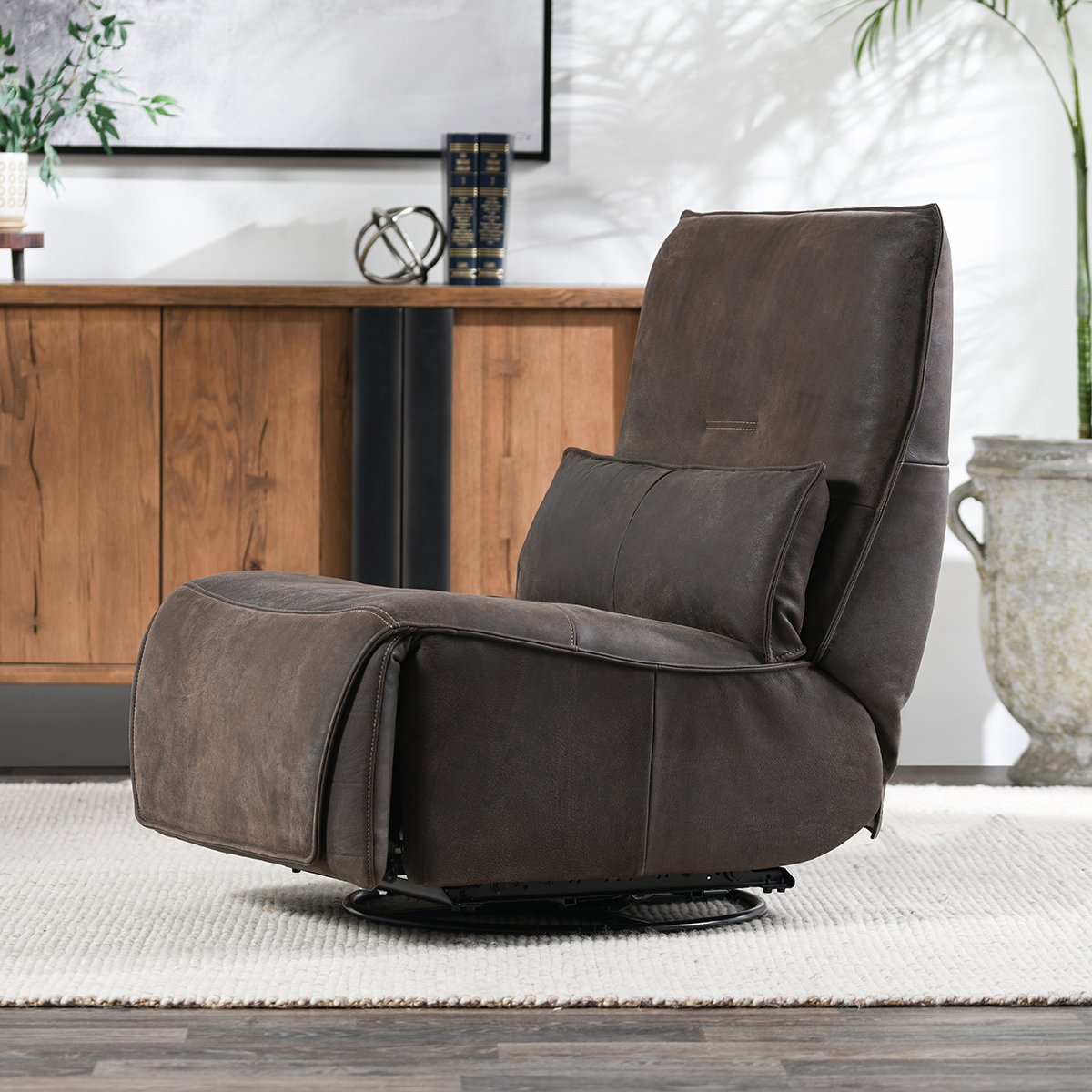 Paige Power Recliner Swivel Accent Chair Rustic Brown | BeBoldFurniture
