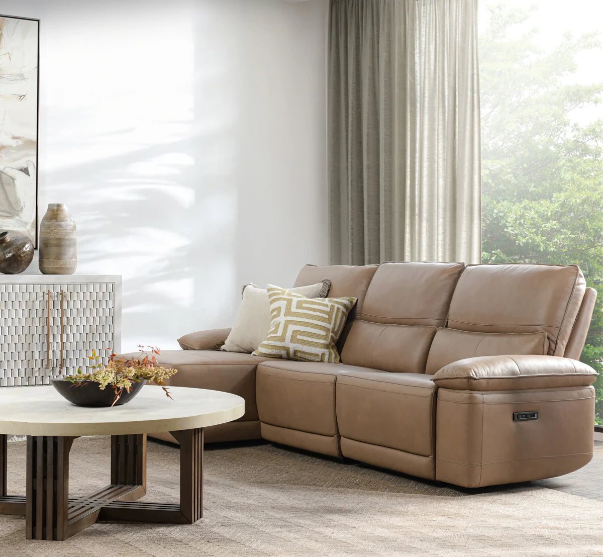 Branford Leather Power Recliner Sectional w/LAF Chaise | BeBoldFurniture