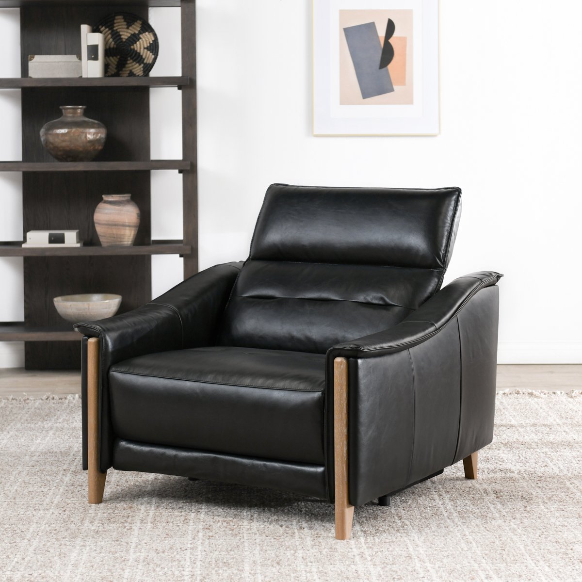 Cullman Leather Power Recliner Accent Chair Black | BeBoldFurniture