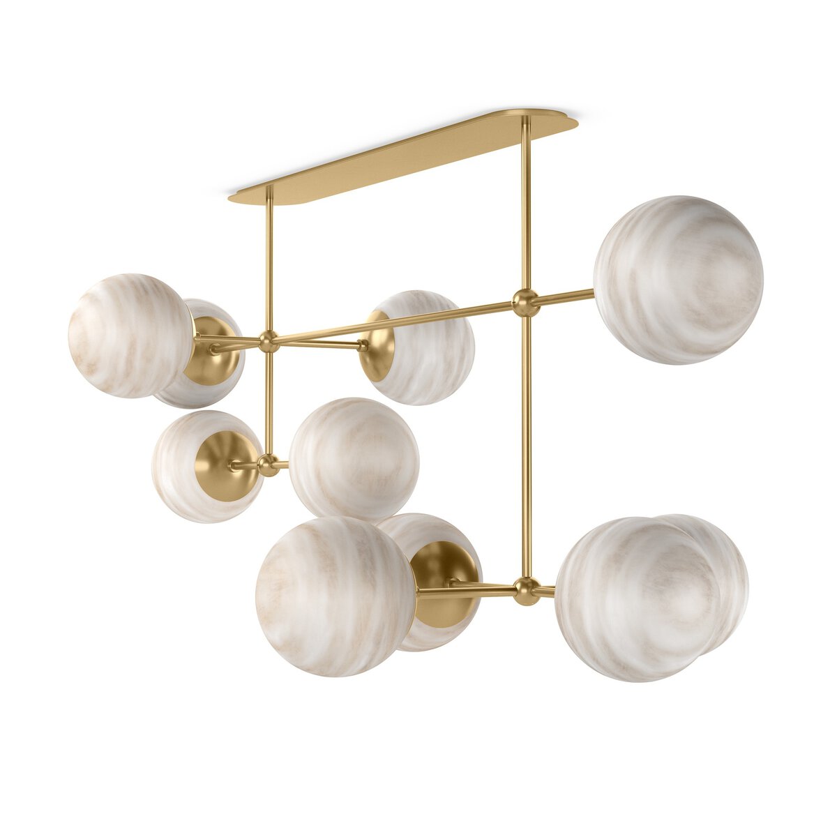 Armstrong Linear Chandelier Marbled Matte Glass Burnished Brass