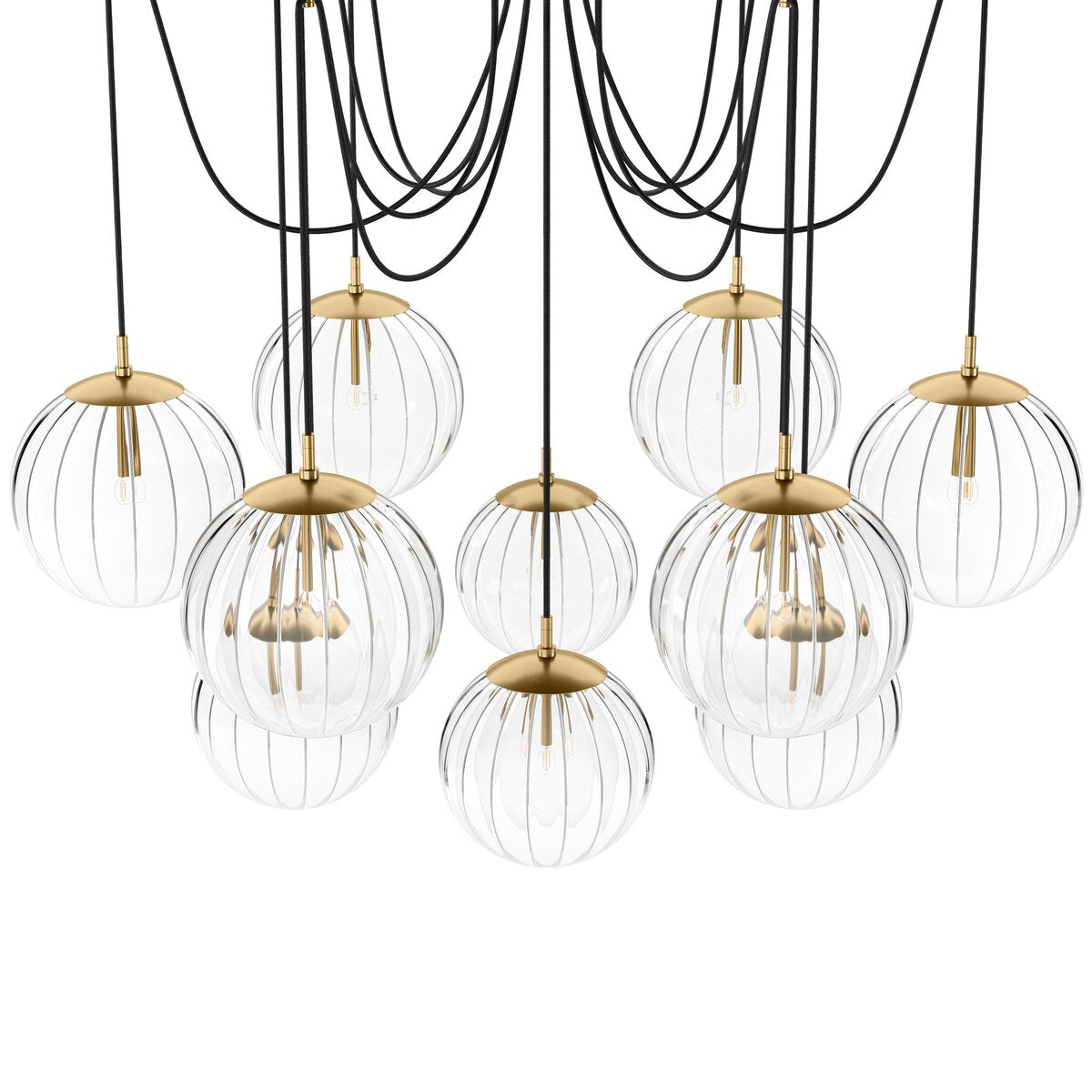 Spider Chandelier Clear Ribbon Glass Burnished Brass