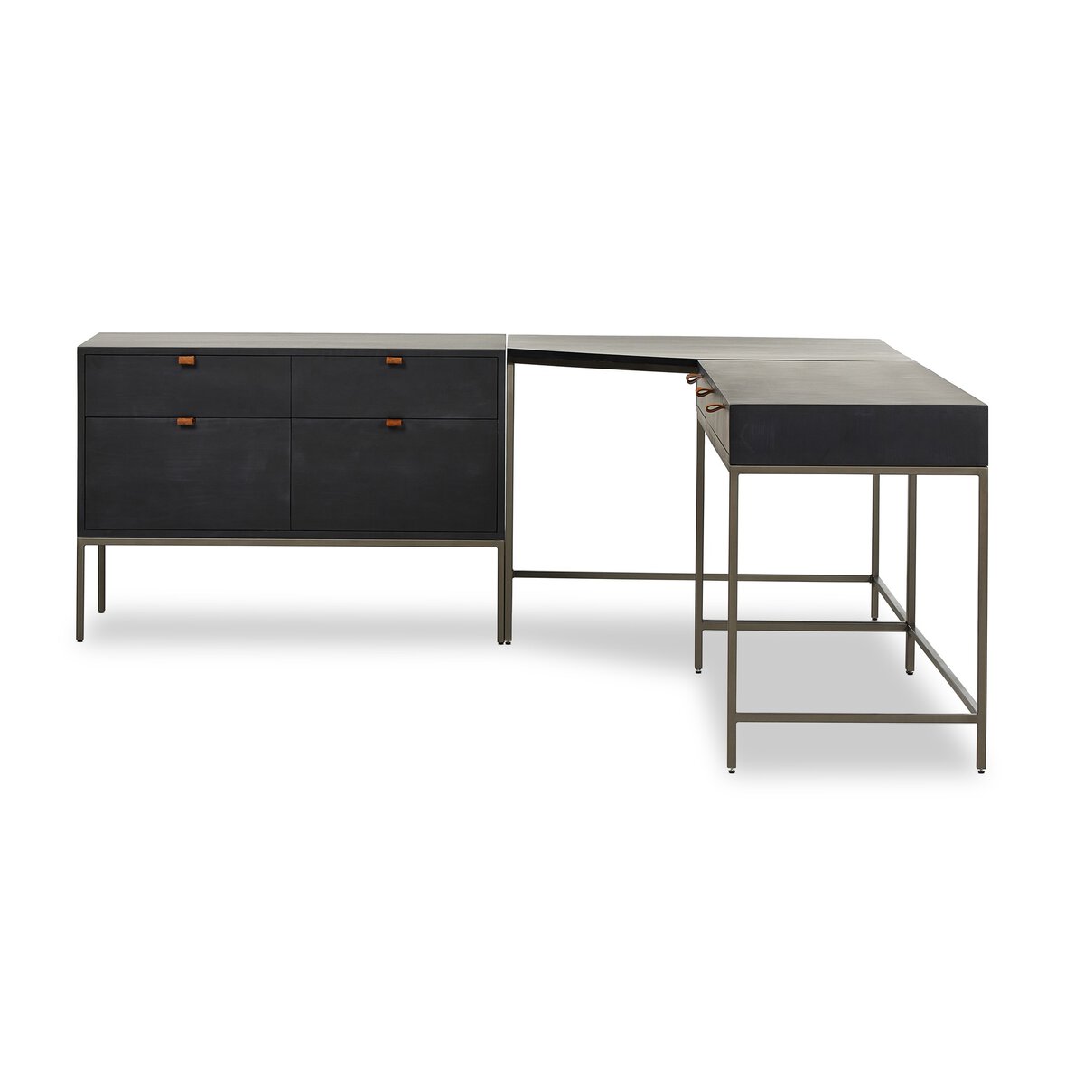 Trey Desk System With Wide Filing Cabinet Black Wash Poplar | BeBoldFurniture