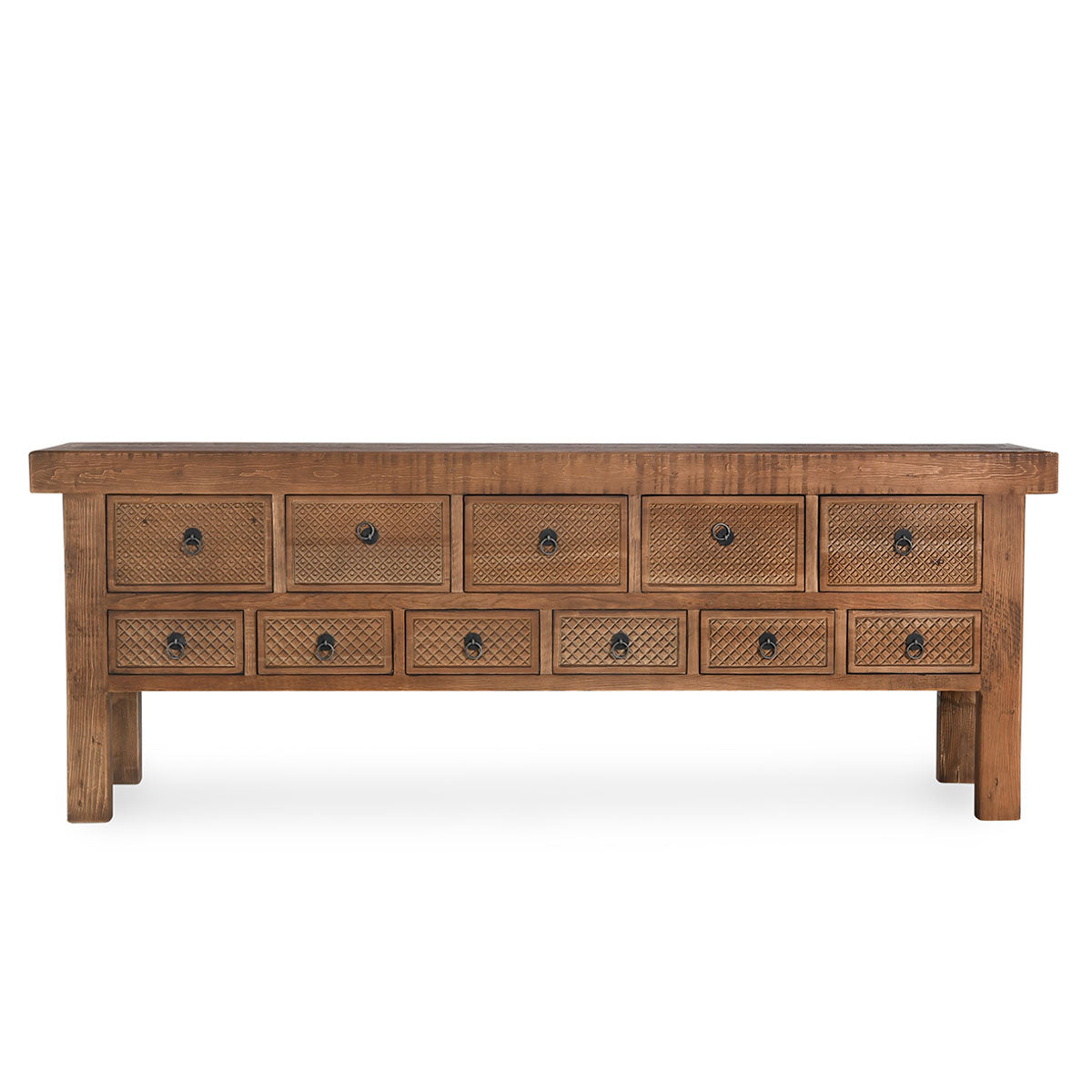 Lahey Reclaimed Pine 11 Dwr Console Table Mission Brown | BeBoldFurniture