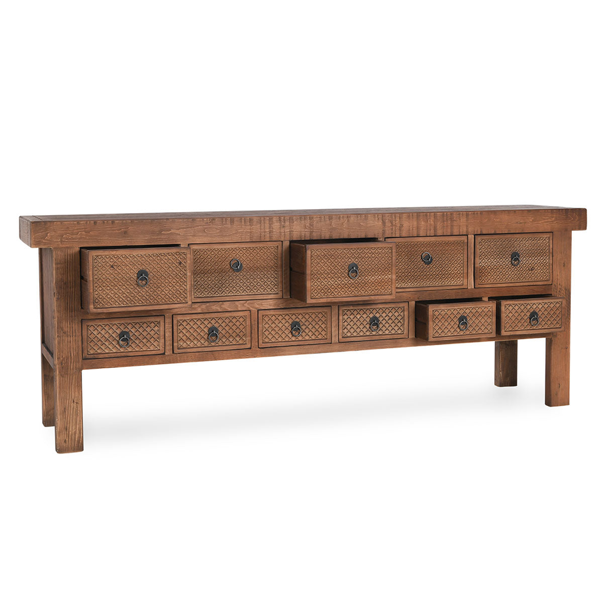 Lahey Reclaimed Pine 11 Dwr Console Table Mission Brown | BeBoldFurniture