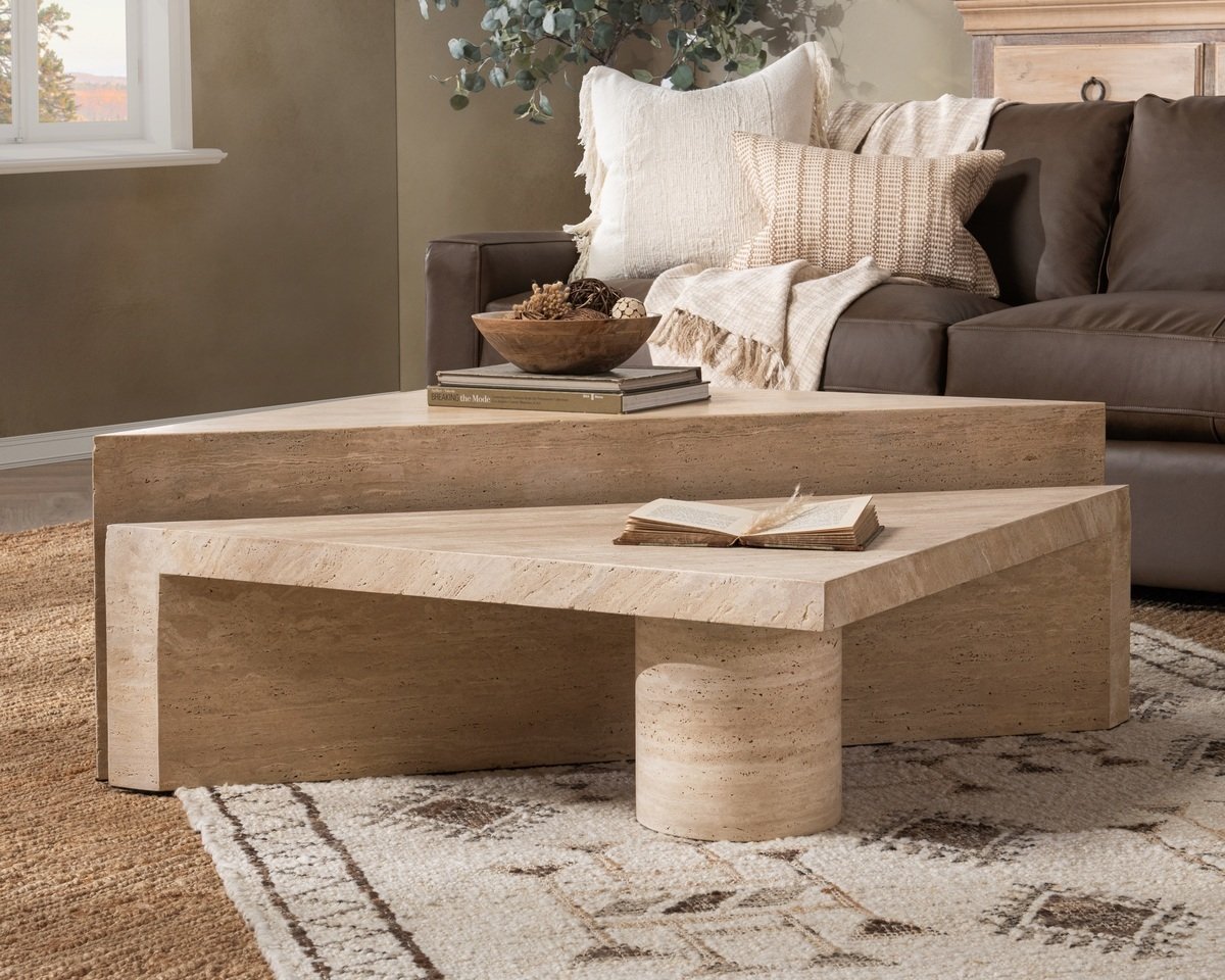 Akiro Travertine Coffee Table Set of 2 | BeBoldFurniture