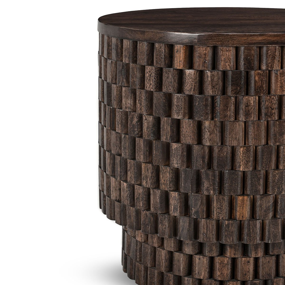 Norwood Mango Wood 25" Round End Table Bark Brown | BeBoldFurniture