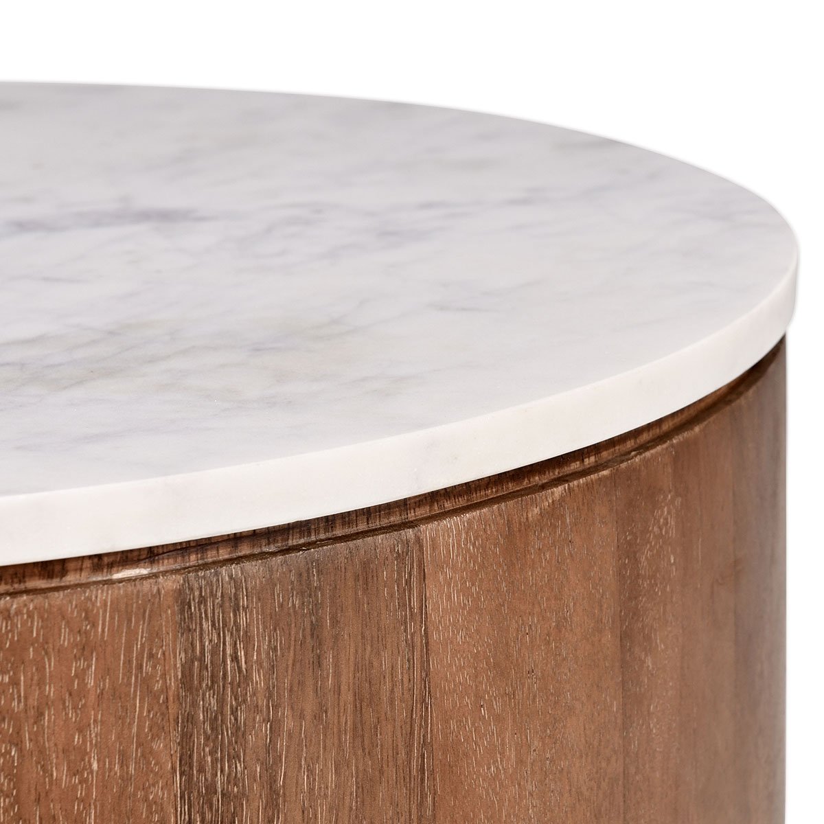 Josie Mango Wood 22" Round End Table Pottery Brown/Marble | BeBoldFurniture