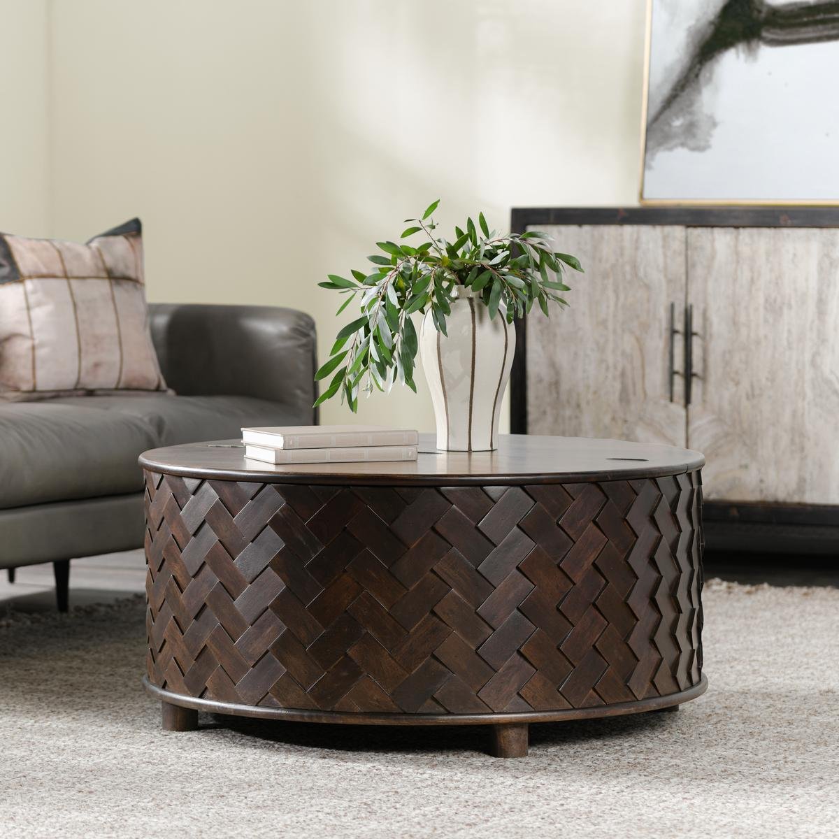 Shira Mango Wood 40" Round Storage Coffee Table Kona Brown
| BeBoldFurniture