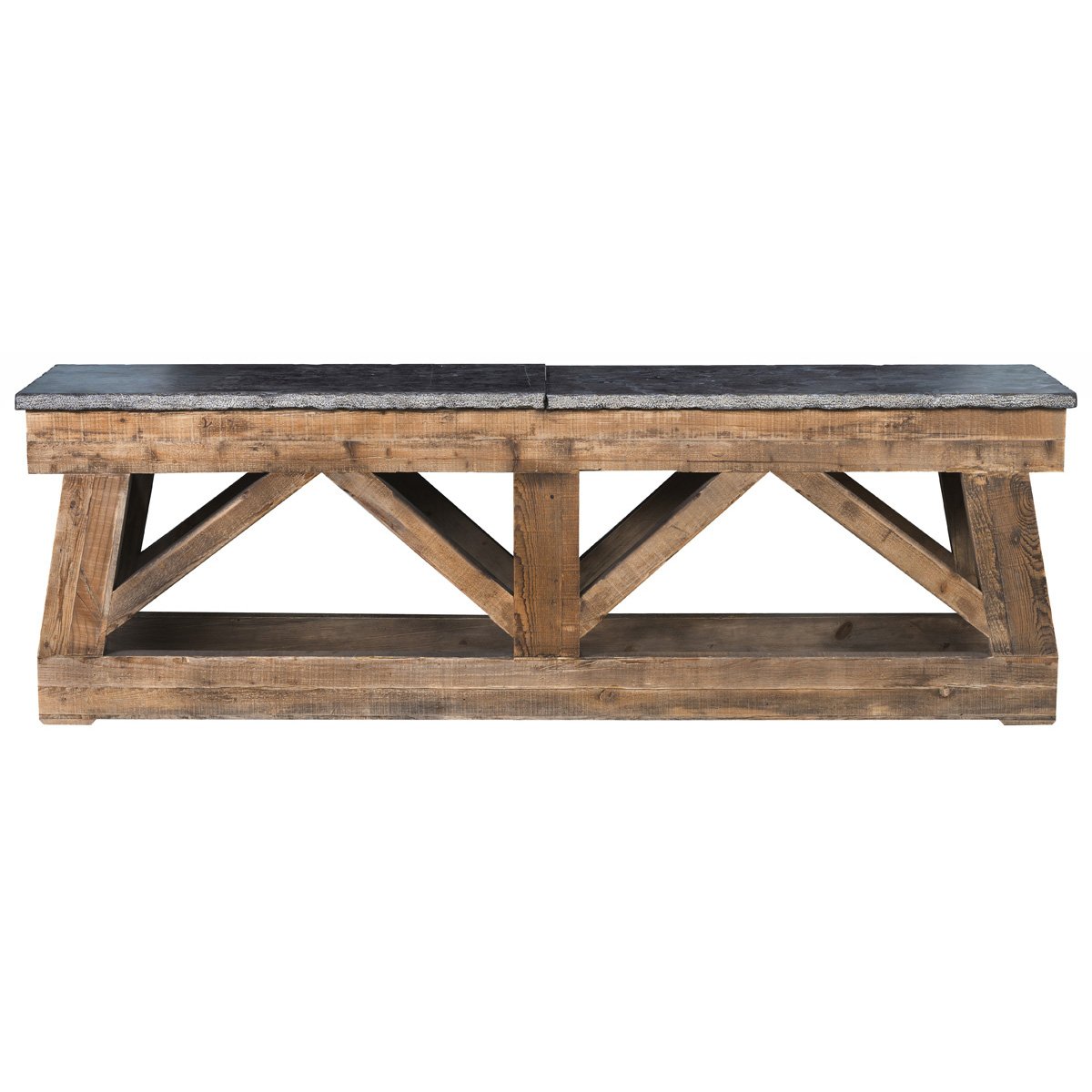 Marbella Reclaimed Pine 100" Console Table Mission Brown/Blue Stone | BeBoldFurniture