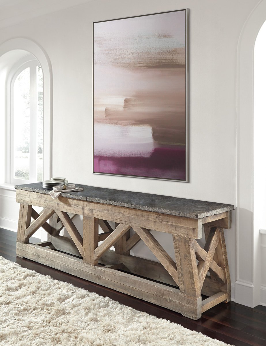 Marbella Reclaimed Pine 100" Console Table Mission Brown/Blue Stone | BeBoldFurniture