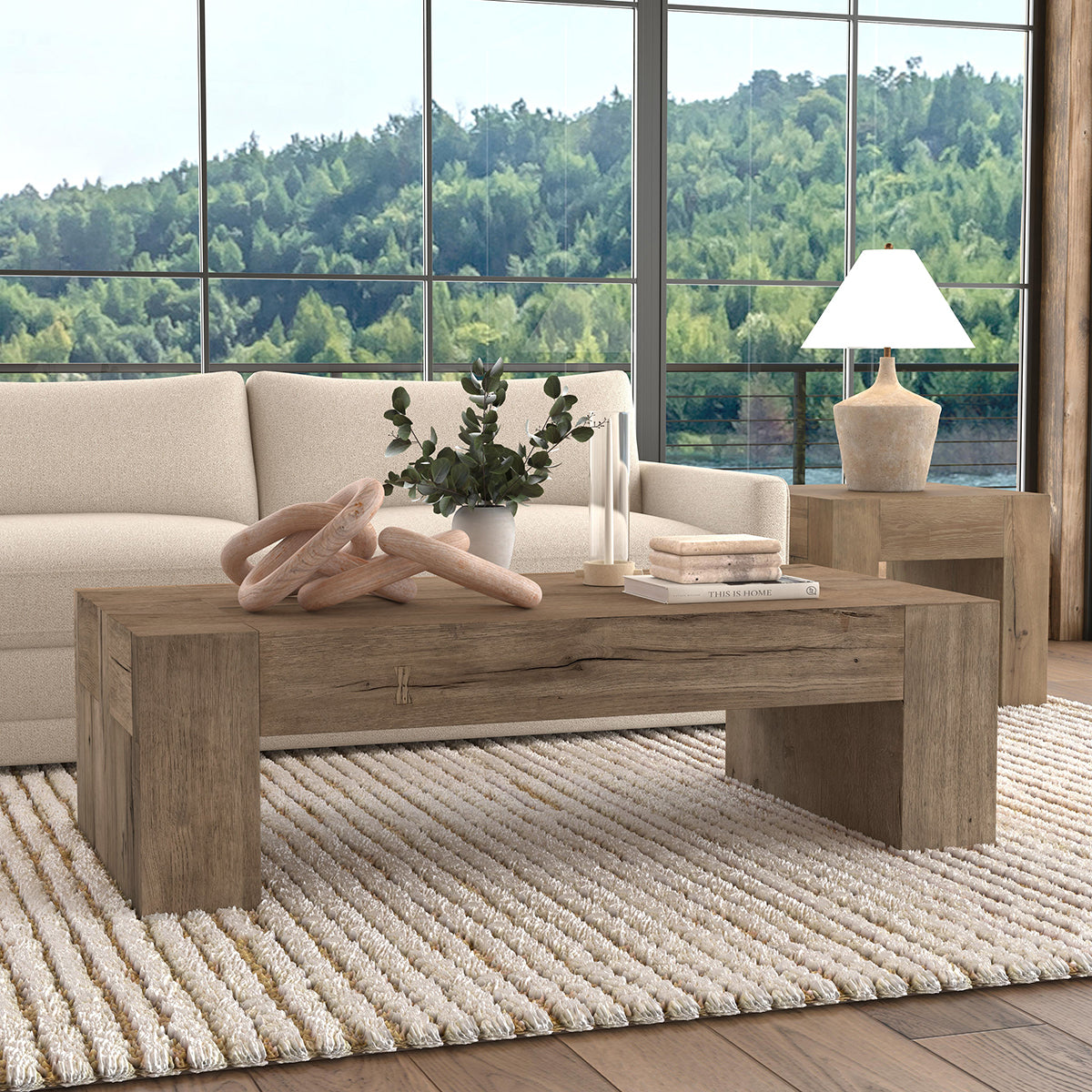 Bristol Reclaimed Oak 60" Coffee Table Cafe Brown | BeBoldFurniture