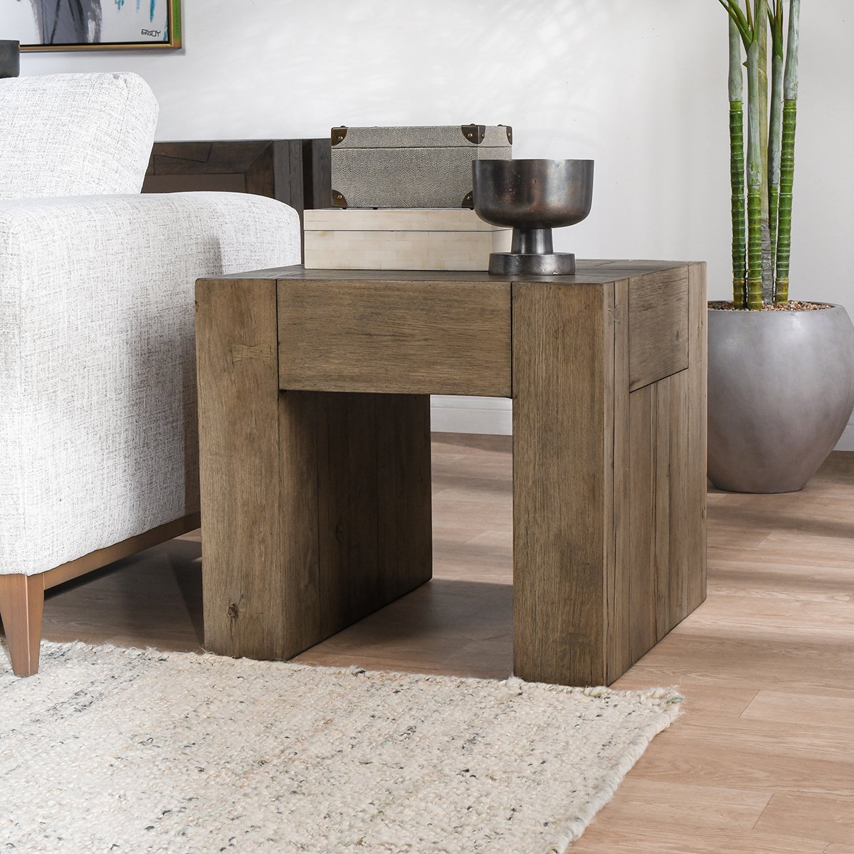 Bristol Reclaimed Oak 24" End Table Cafe Brown | BeBoldFurniture