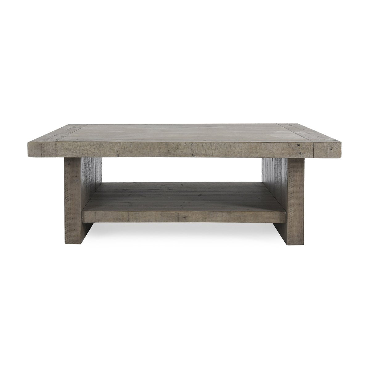 Stonebridge Reclaimed Pine 50" Sq Coffee Table Distressed Gray/Weathered Cement | BeBoldFurniture
