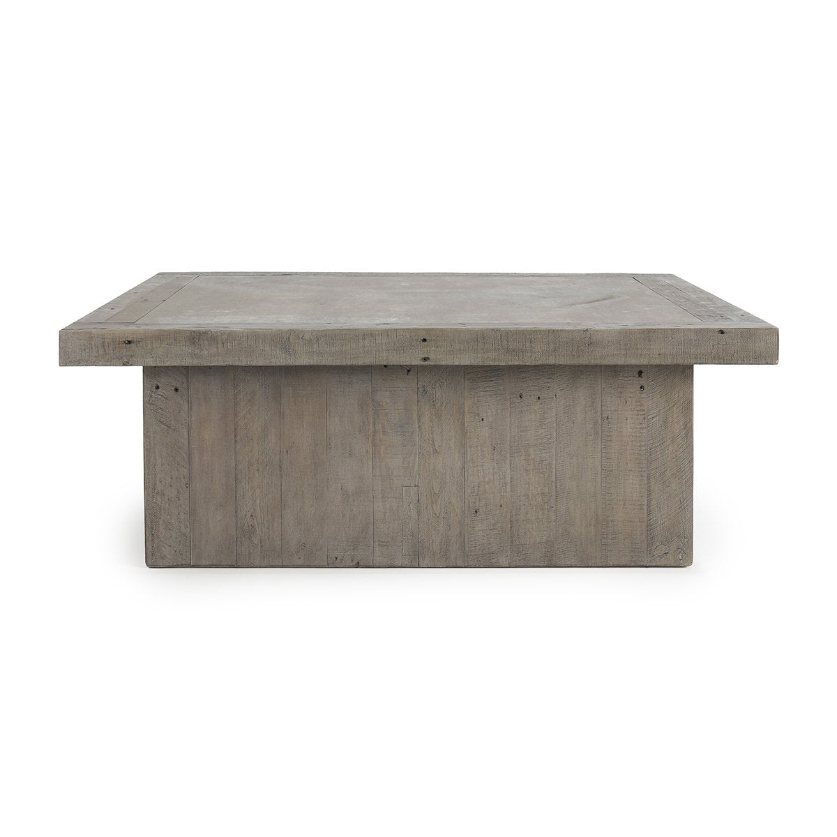 Stonebridge Reclaimed Pine 50" Sq Coffee Table Distressed Gray/Weathered Cement | BeBoldFurniture
