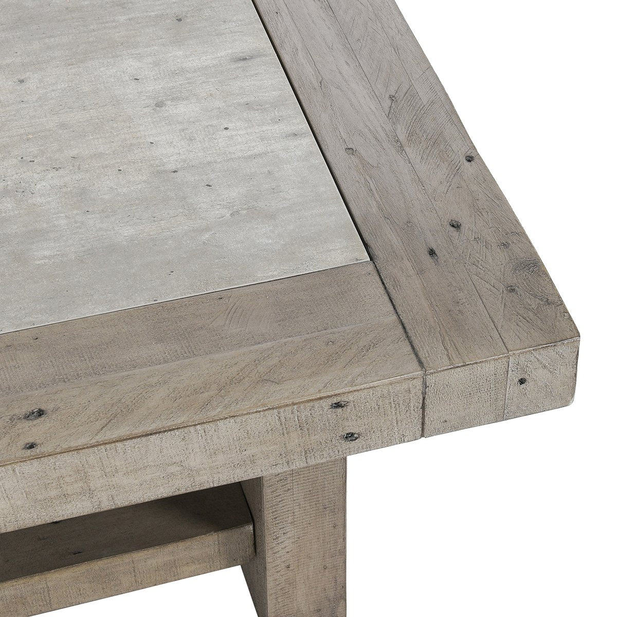 Stonebridge Reclaimed Pine 50" Sq Coffee Table Distressed Gray/Weathered Cement | BeBoldFurniture
