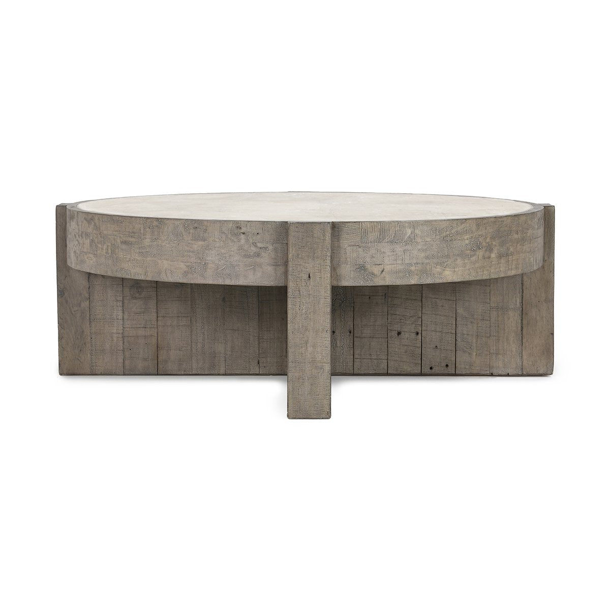 Sonoma Reclaimed Pine 52" Round Coffee Table Distressed Gray/Weathered Chalk | BeBoldFurniture
