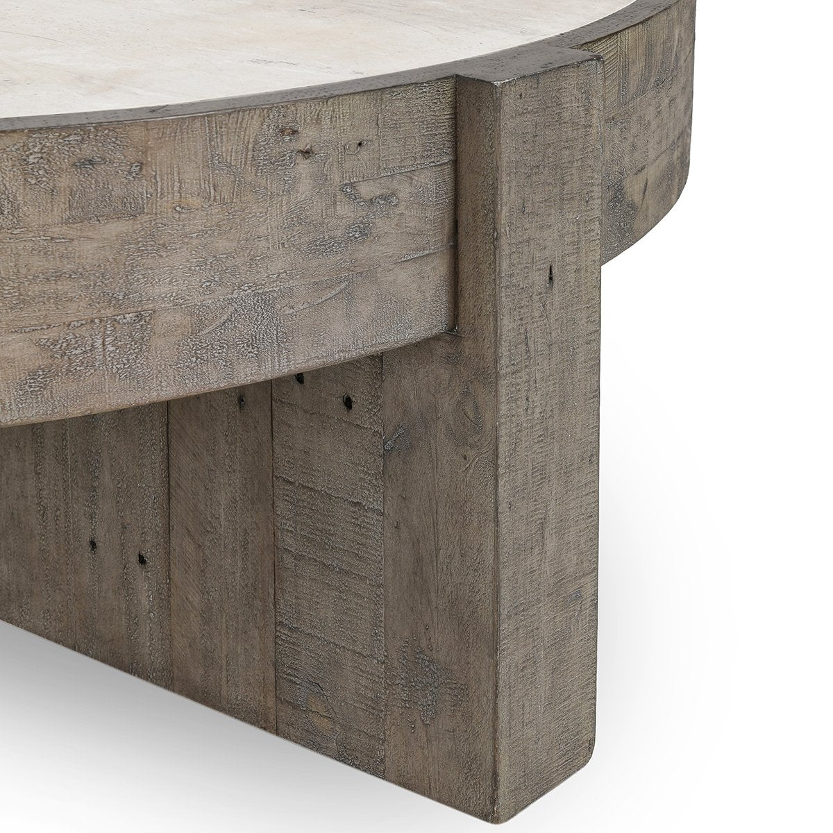 Sonoma Reclaimed Pine 52" Round Coffee Table Distressed Gray/Weathered Chalk | BeBoldFurniture
