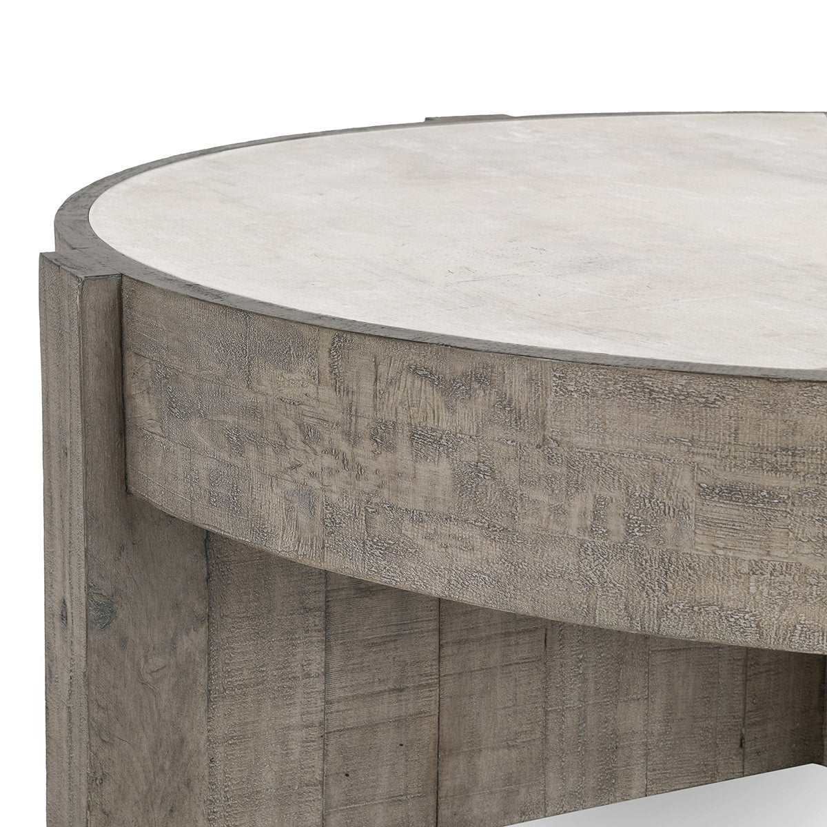 Sonoma Reclaimed Pine 52" Round Coffee Table Distressed Gray/Weathered Chalk | BeBoldFurniture
