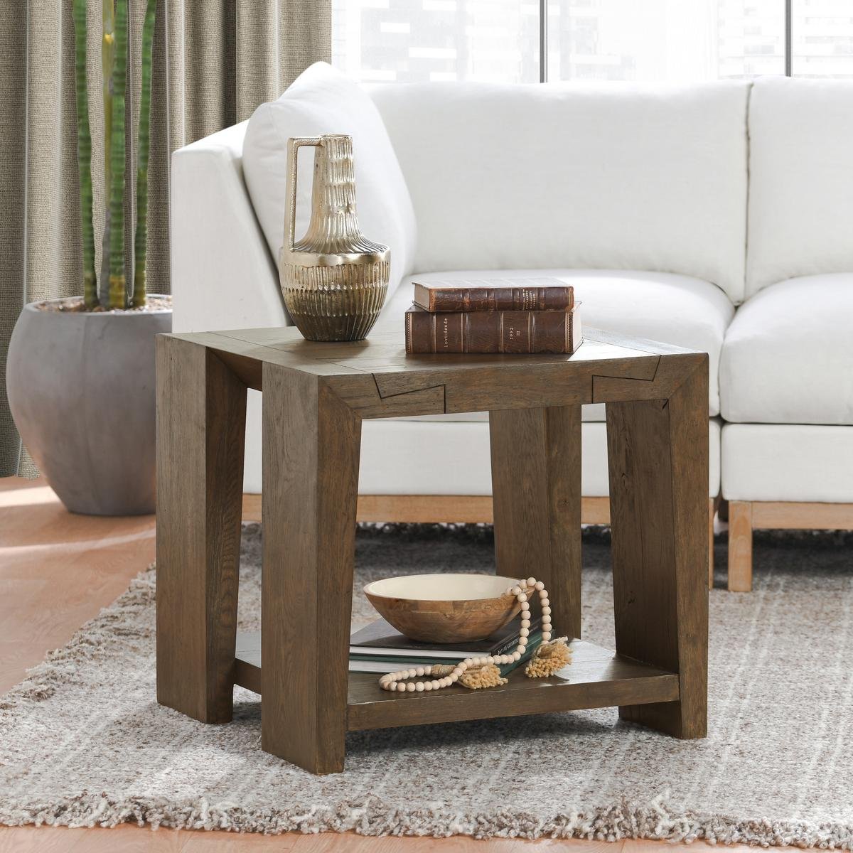 Troy Reclaimed Oak 24" End Table Suede Brown | BeBoldFurniture