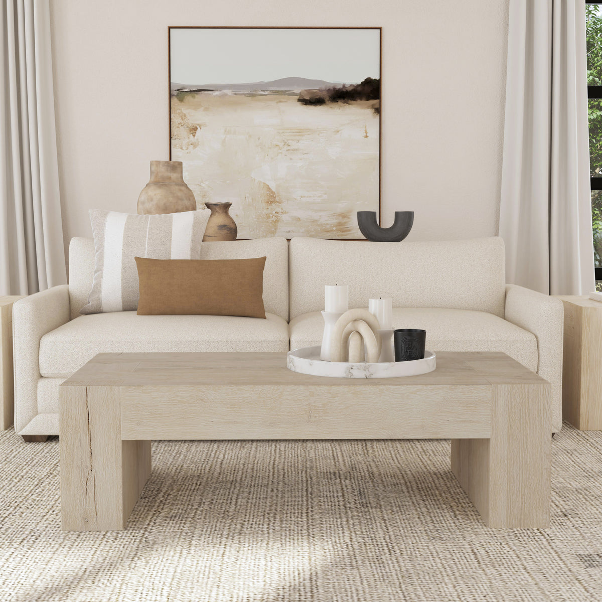 Bristol Reclaimed Oak 60" Coffee Table Aged Cream | BeBoldFurniture