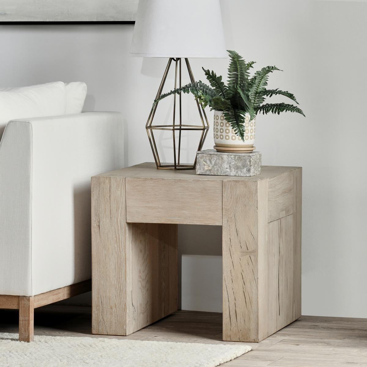 Bristol Reclaimed Oak 24" End Table Aged Cream | BeBoldFurniture