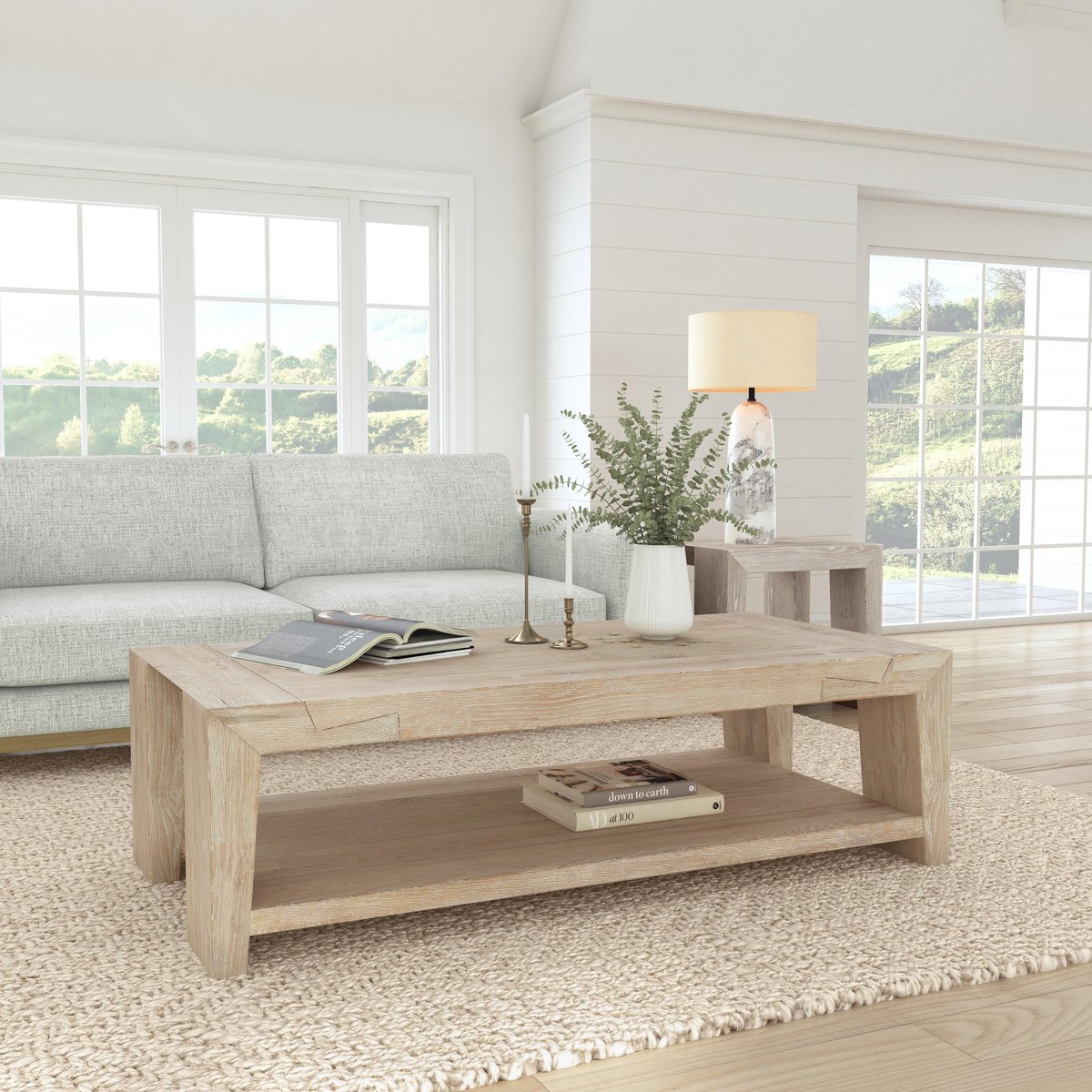 Troy Reclaimed Oak 60" Coffee Table Aged Cream | BeBoldFurniture