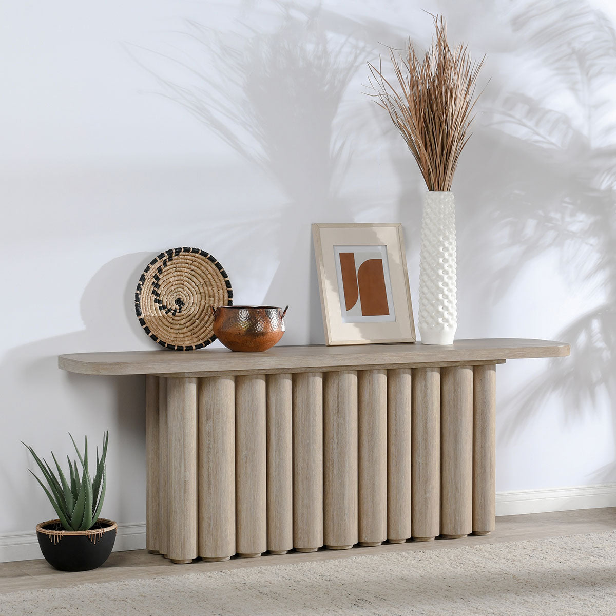 Tiber Oak Wood 90" Console Table White Washed | BeBoldFurniture