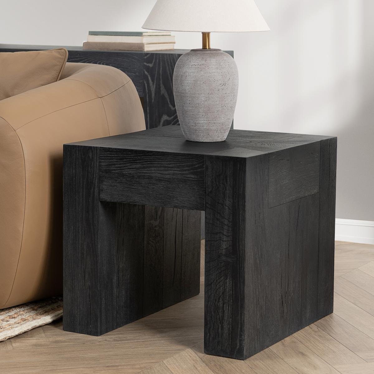 Bristol Reclaimed Oak 24" End Table Black | BeBoldFurniture