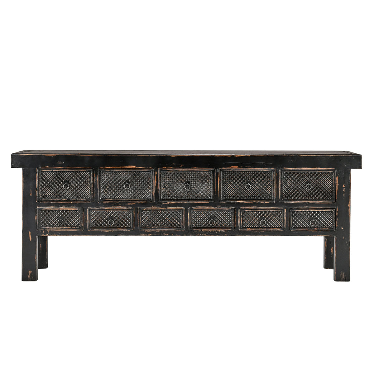 Lahey Reclaimed Pine 11 Dwr Console Table Antique Black | BeBoldFurniture