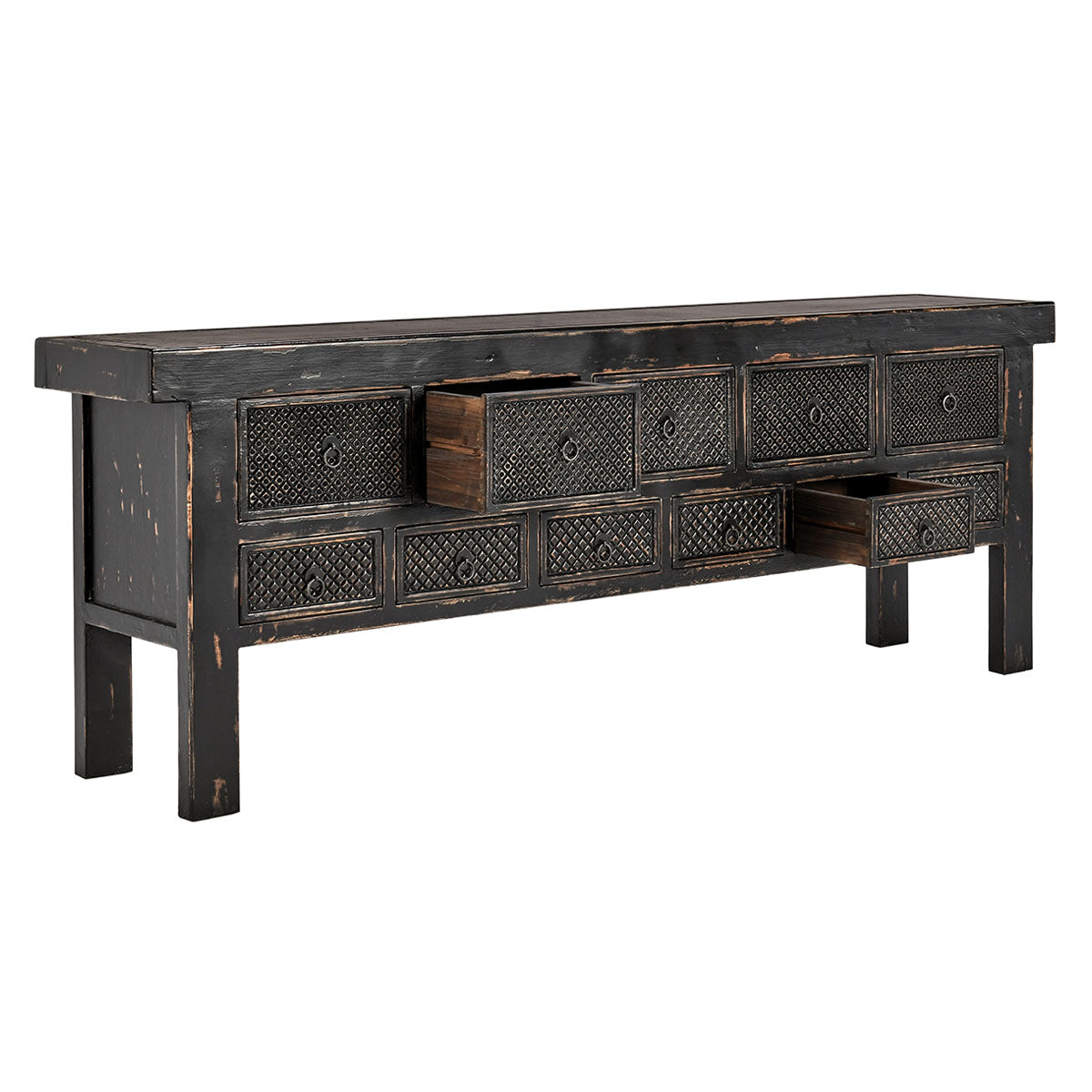 Lahey Reclaimed Pine 11 Dwr Console Table Antique Black | BeBoldFurniture