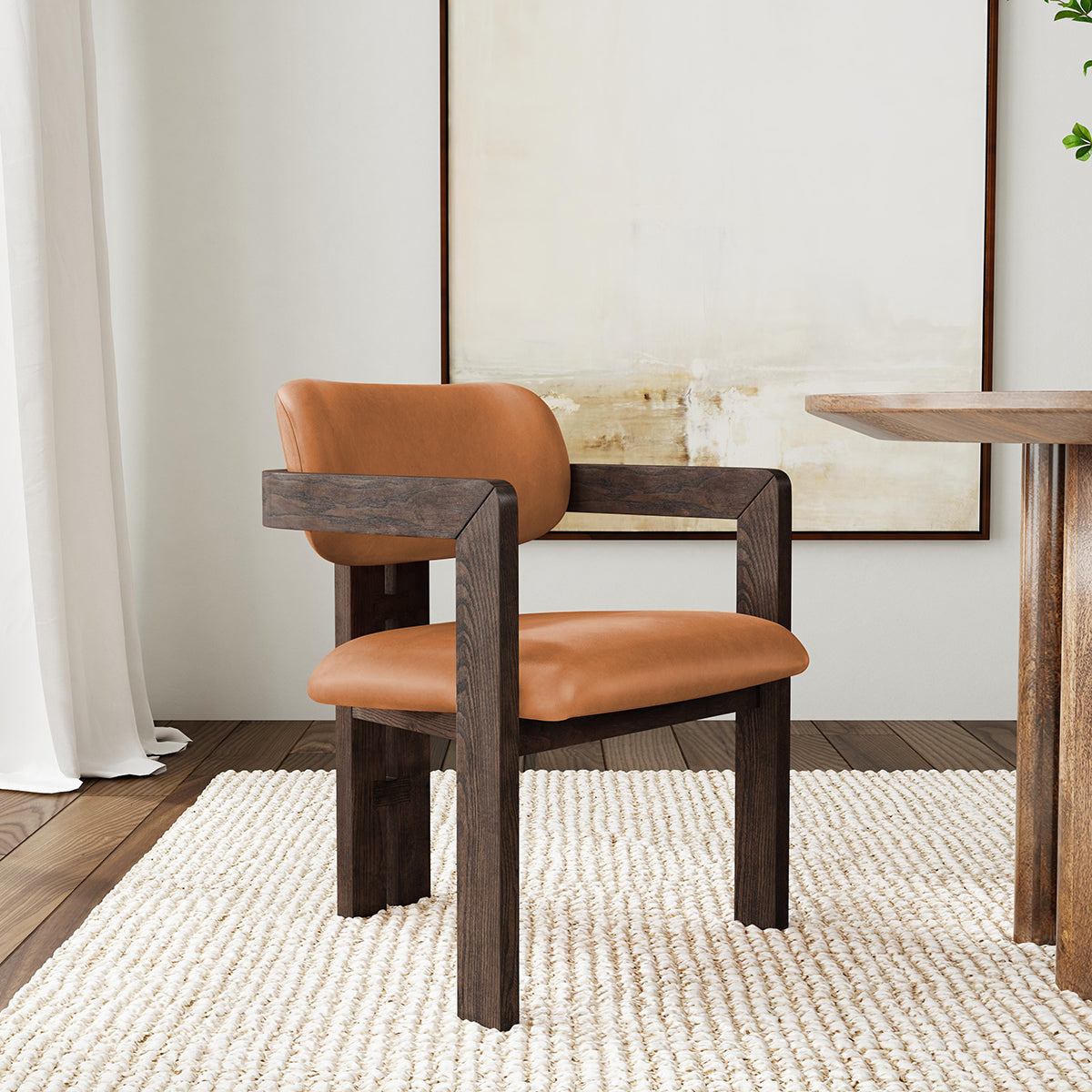 Martina Distressed Leather/Wood Dining Arm Chair | BeBoldFurniture