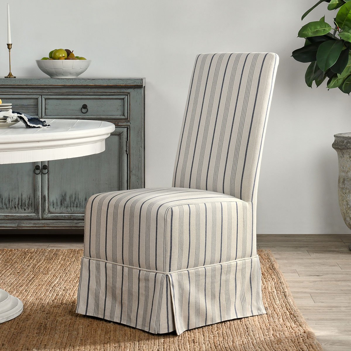 Melrose Upholstered Dining Chair Set of 2 Blue Stripe | BeBoldFurniture
