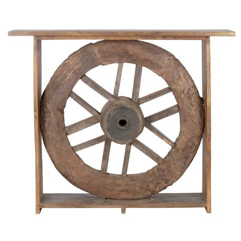 53" Reclaimed Wood Wheel Console Table | BeBoldFurniture