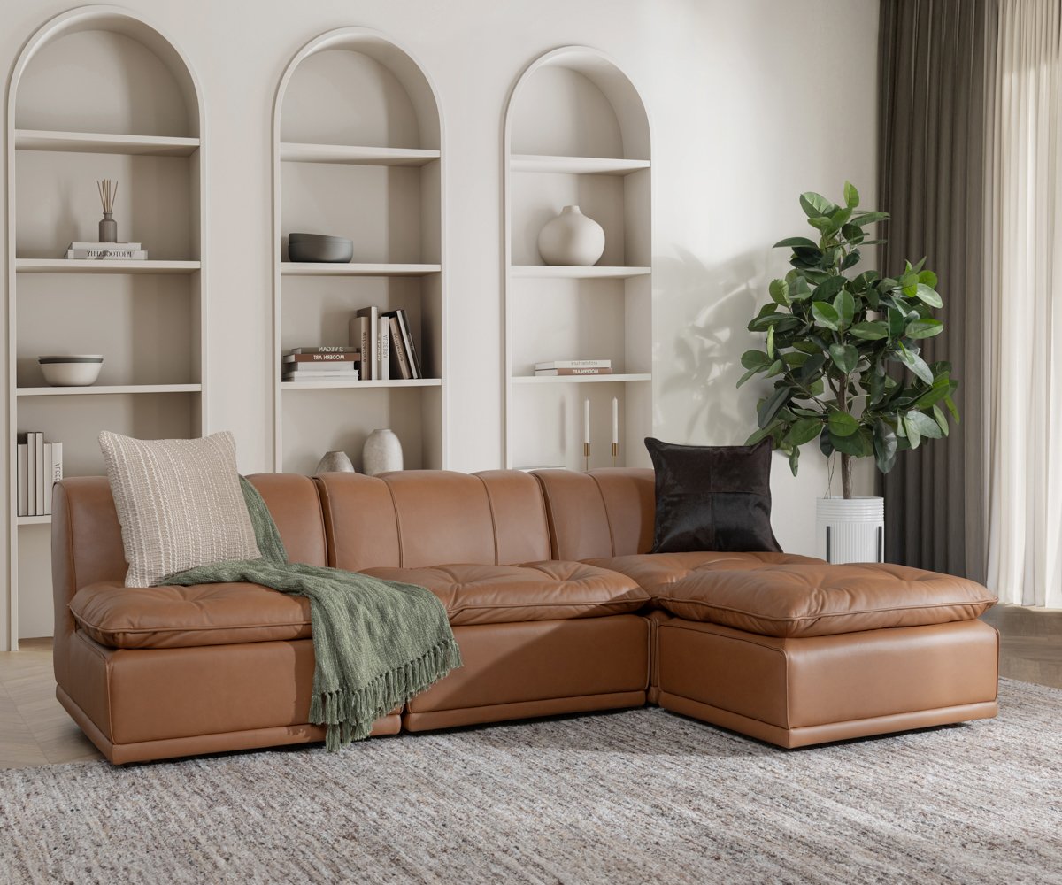 Haven Leather 4pc Modular Sofa w/ Ottoman | BeBoldFurniture