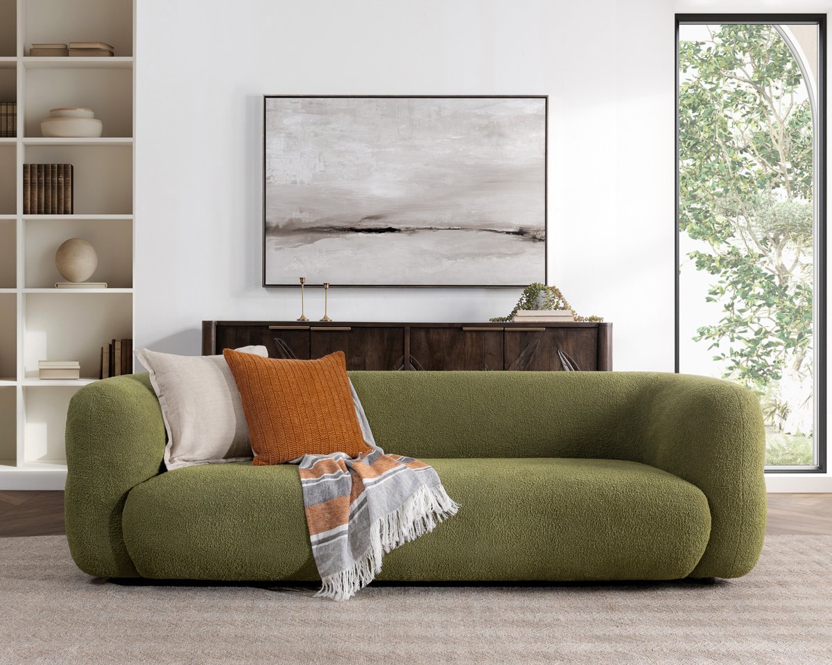 Faris Upholstered Sofa Dark Olive | BeBoldFurniture