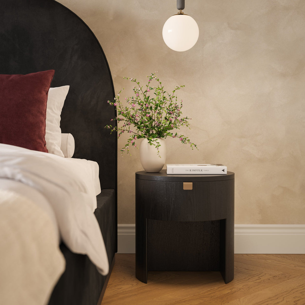 Marlow Black Wood Round Nightstand | BeBoldFurniture 