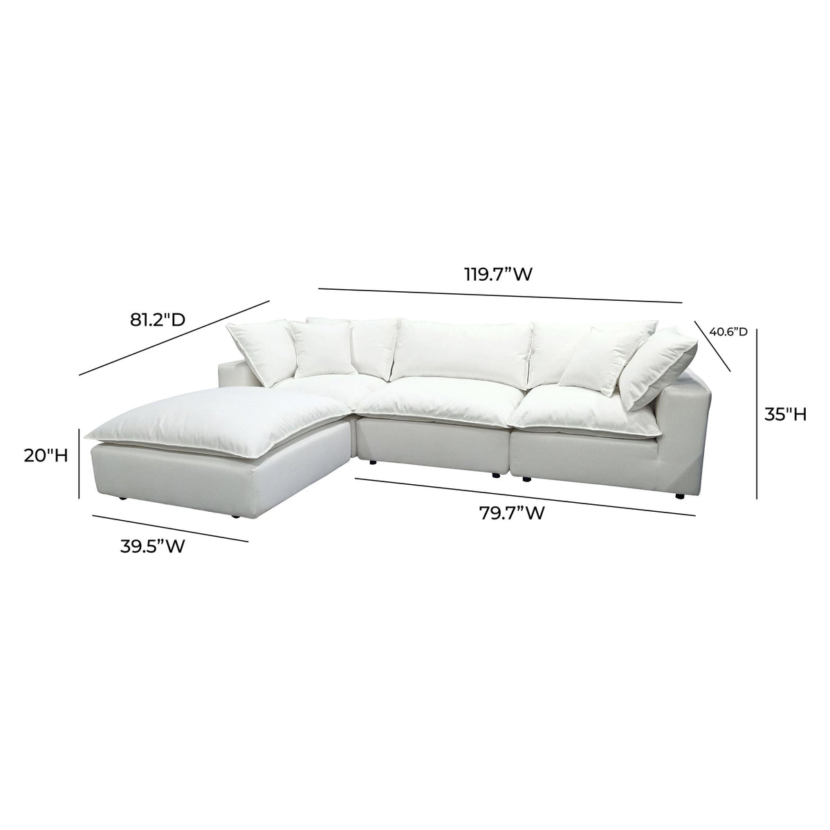 Cali Pearl Performance Fabric Modular 4 Piece Sectional