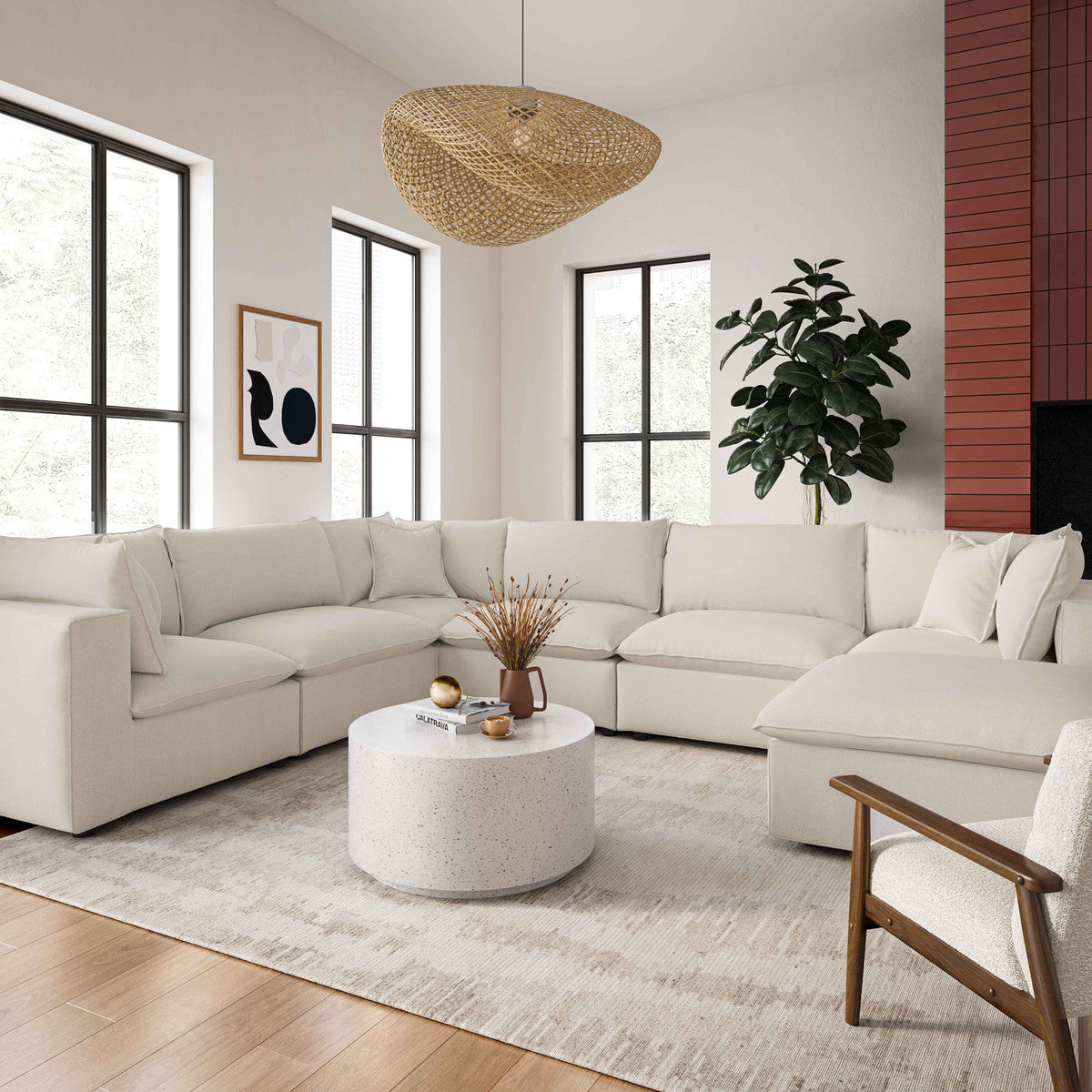 Cali Natural Performance Fabric Modular Large Chaise Sectional | BeBoldFurniture